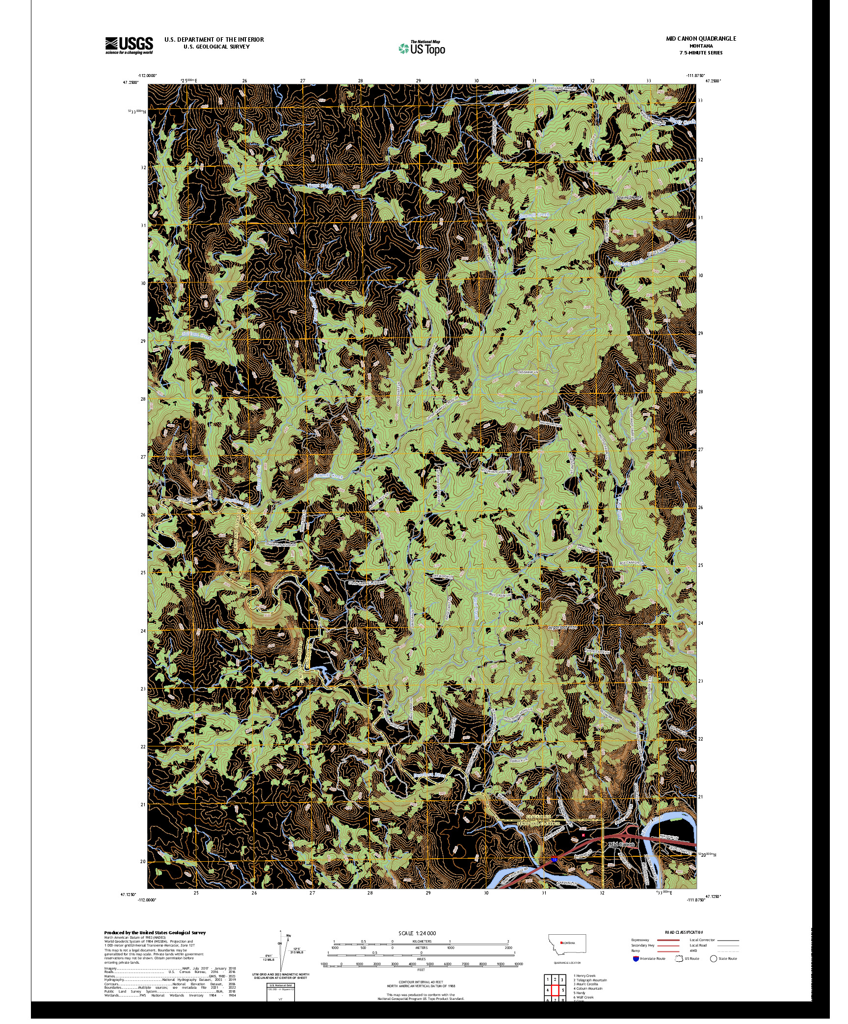 US TOPO 7.5-MINUTE MAP FOR MID CANON, MT