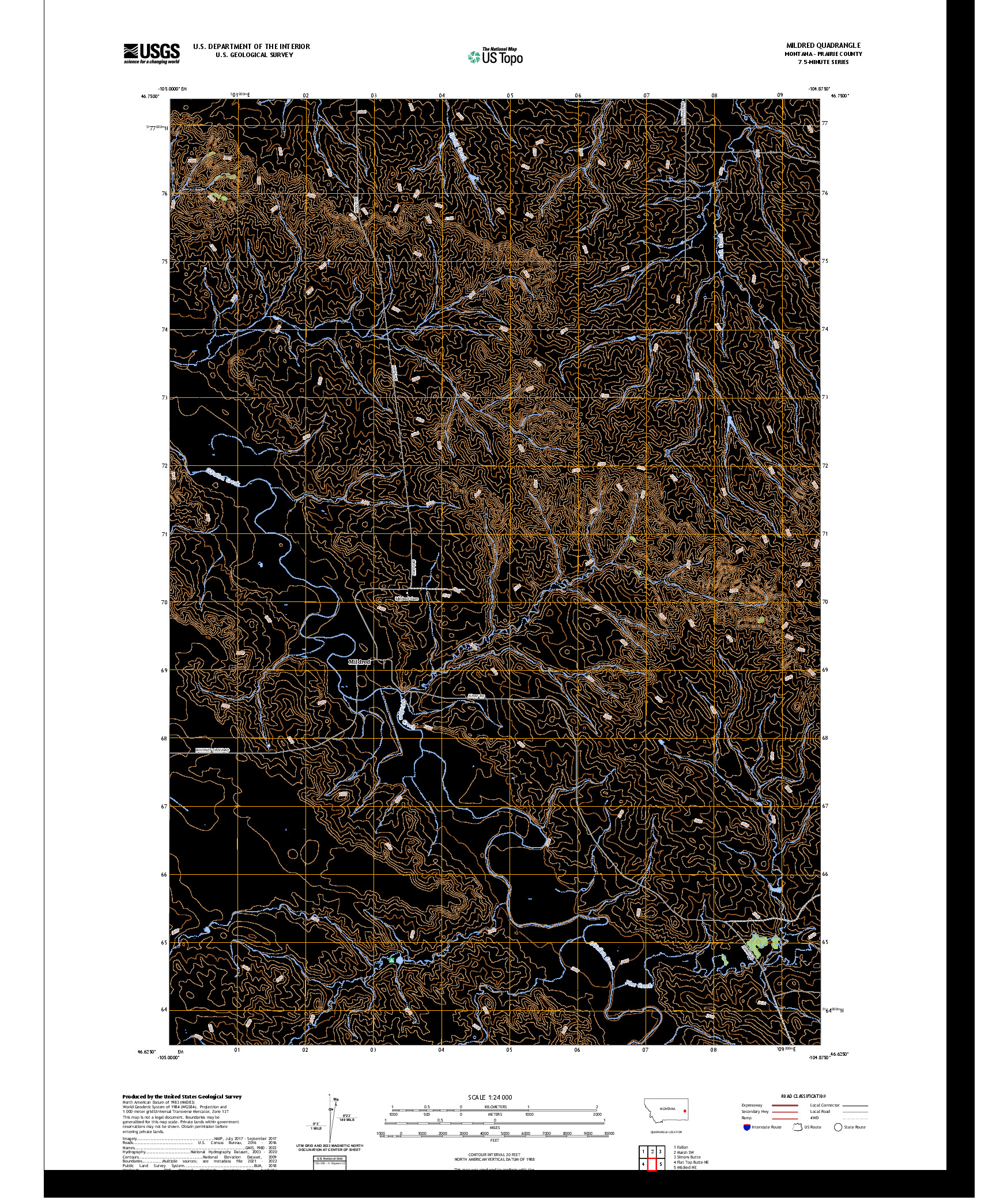 US TOPO 7.5-MINUTE MAP FOR MILDRED, MT