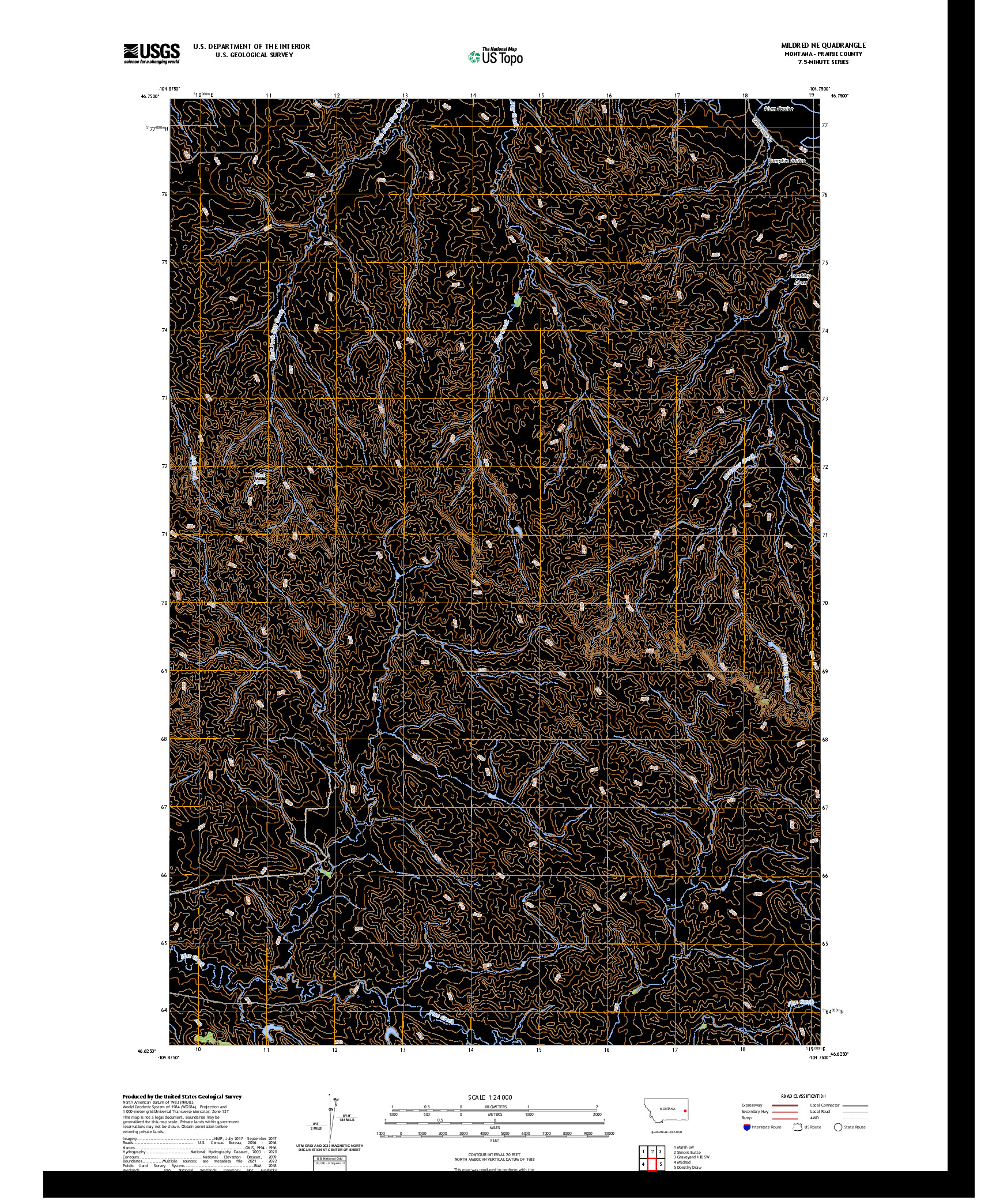 US TOPO 7.5-MINUTE MAP FOR MILDRED NE, MT
