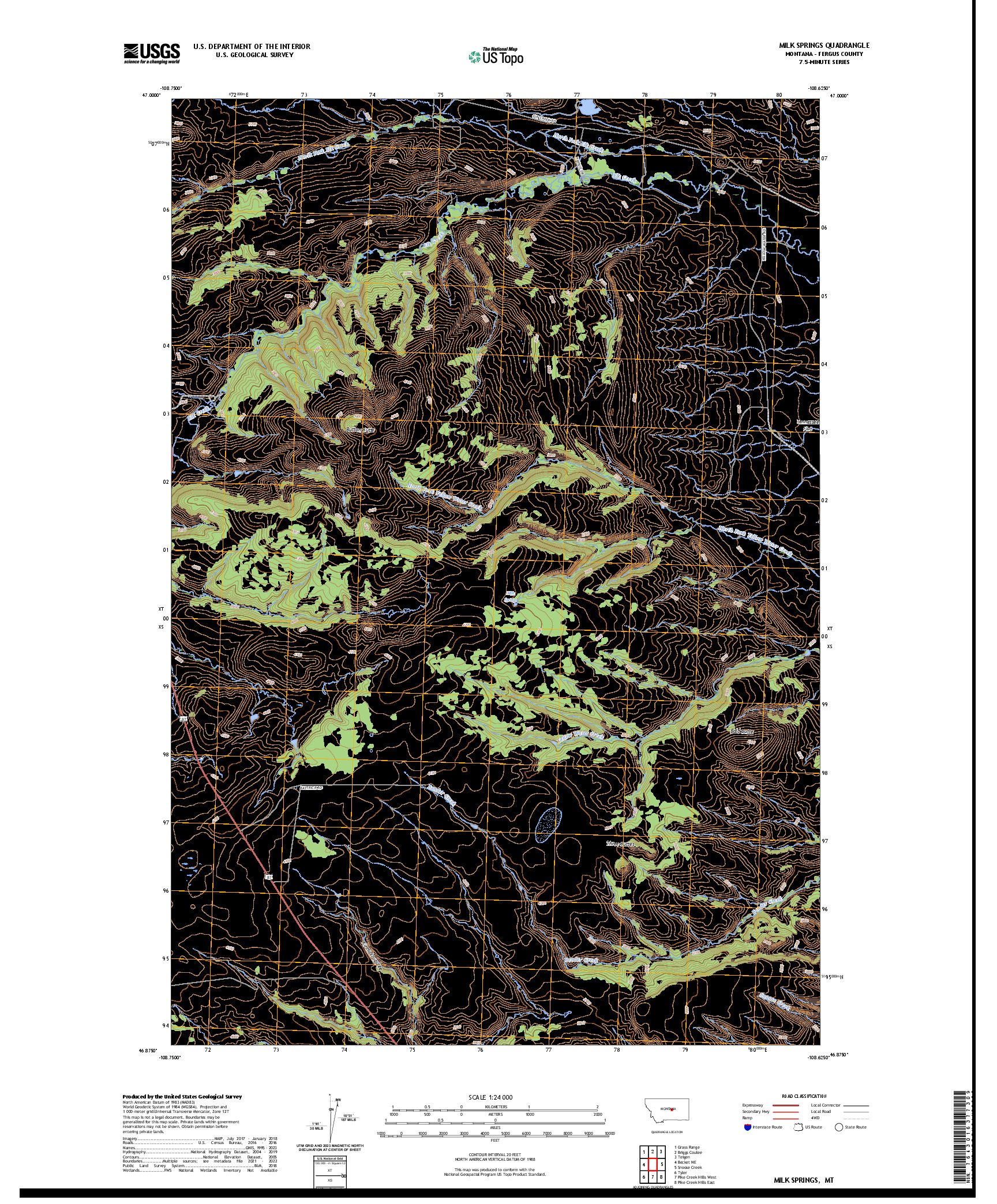 US TOPO 7.5-MINUTE MAP FOR MILK SPRINGS, MT