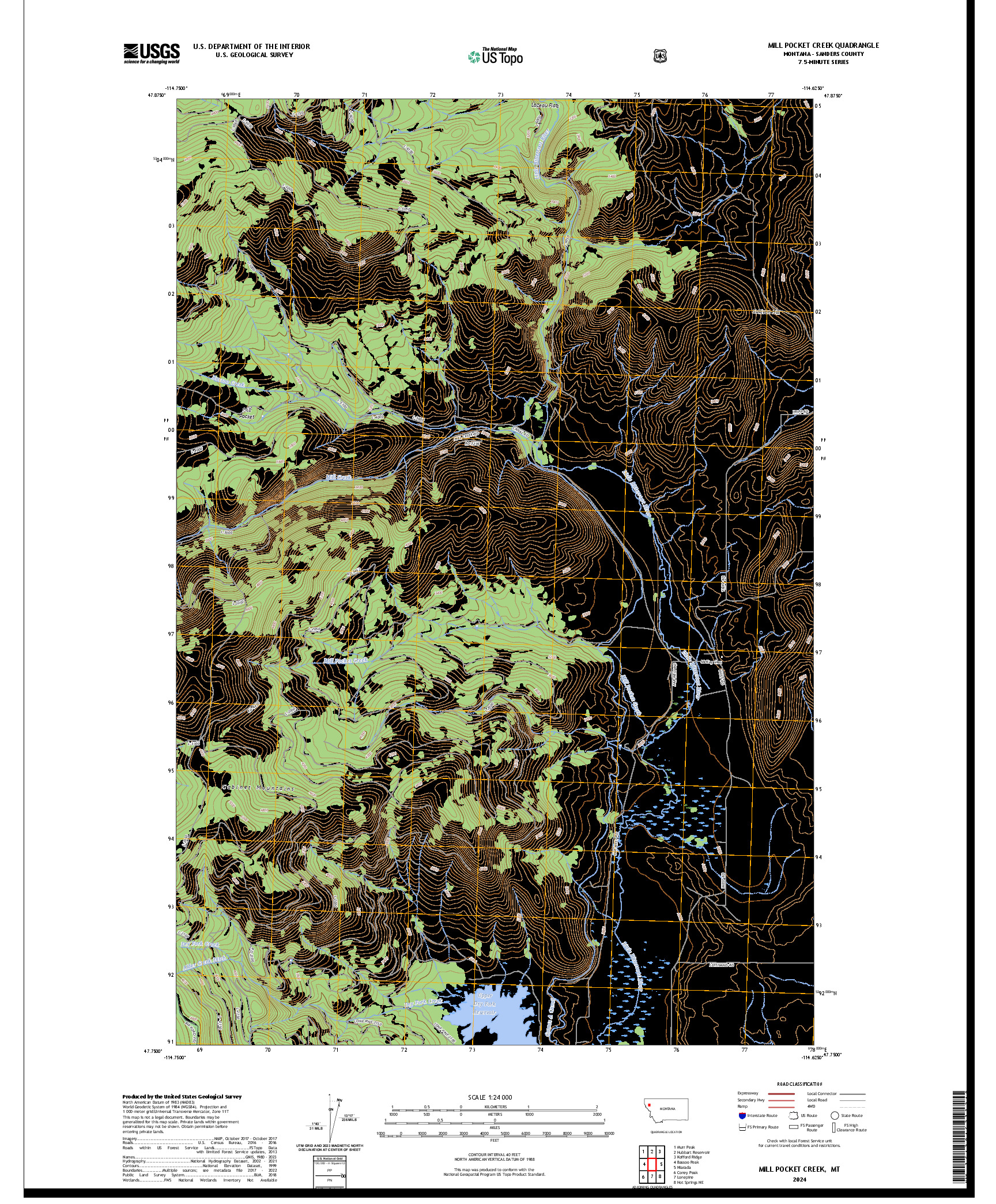 US TOPO 7.5-MINUTE MAP FOR MILL POCKET CREEK, MT