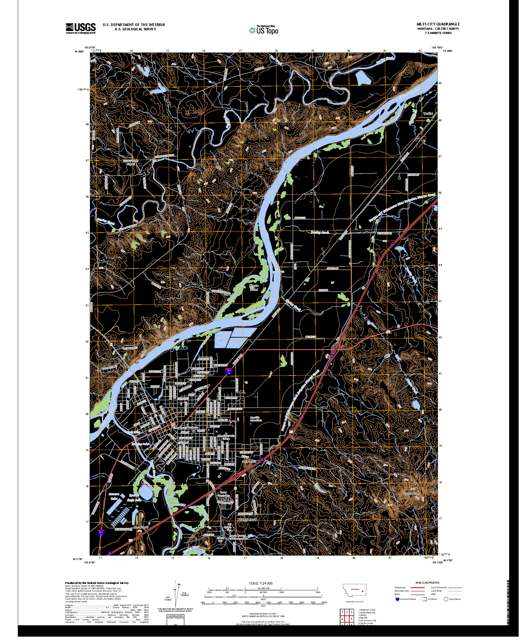 US TOPO 7.5-MINUTE MAP FOR MILES CITY, MT