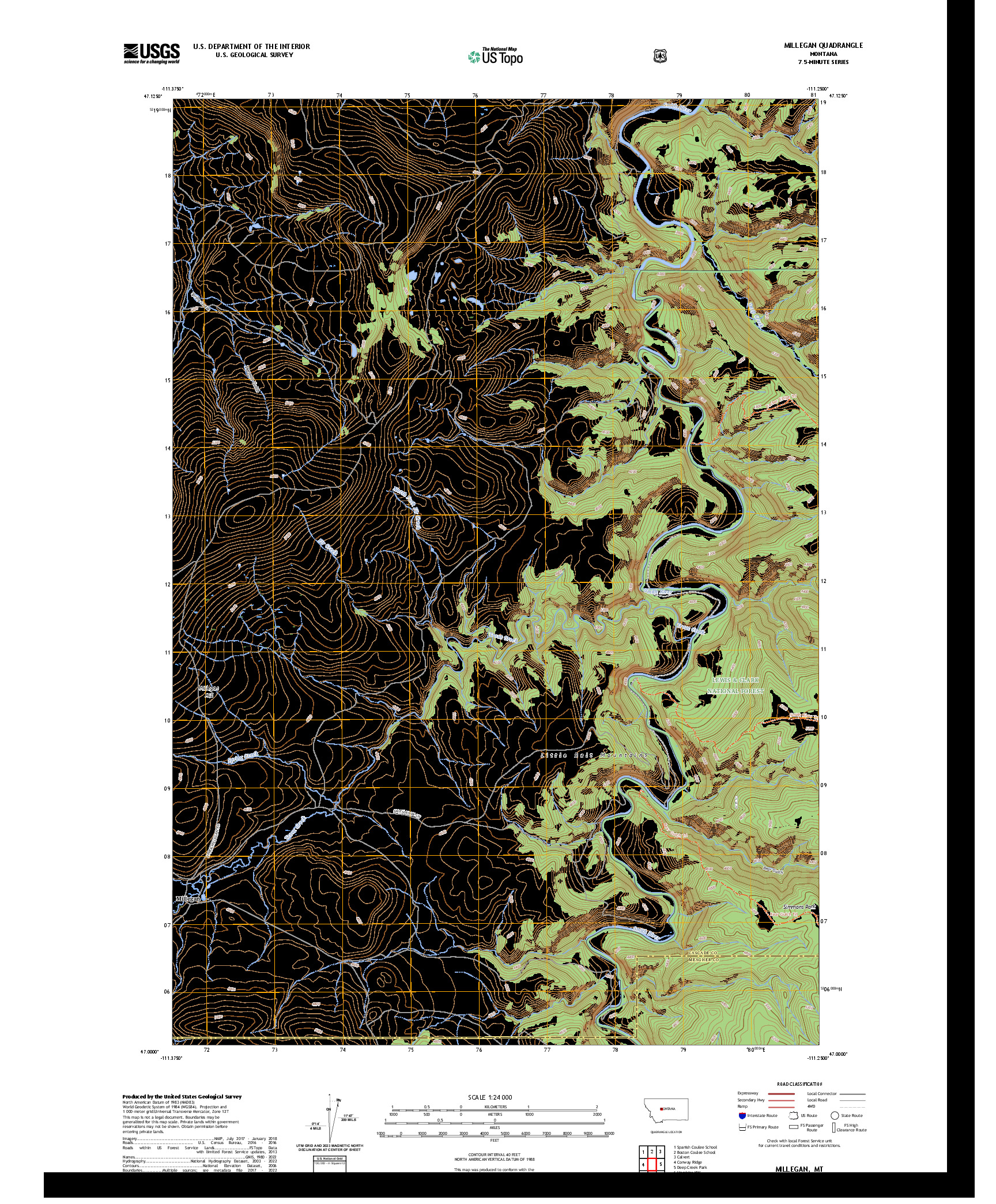 US TOPO 7.5-MINUTE MAP FOR MILLEGAN, MT