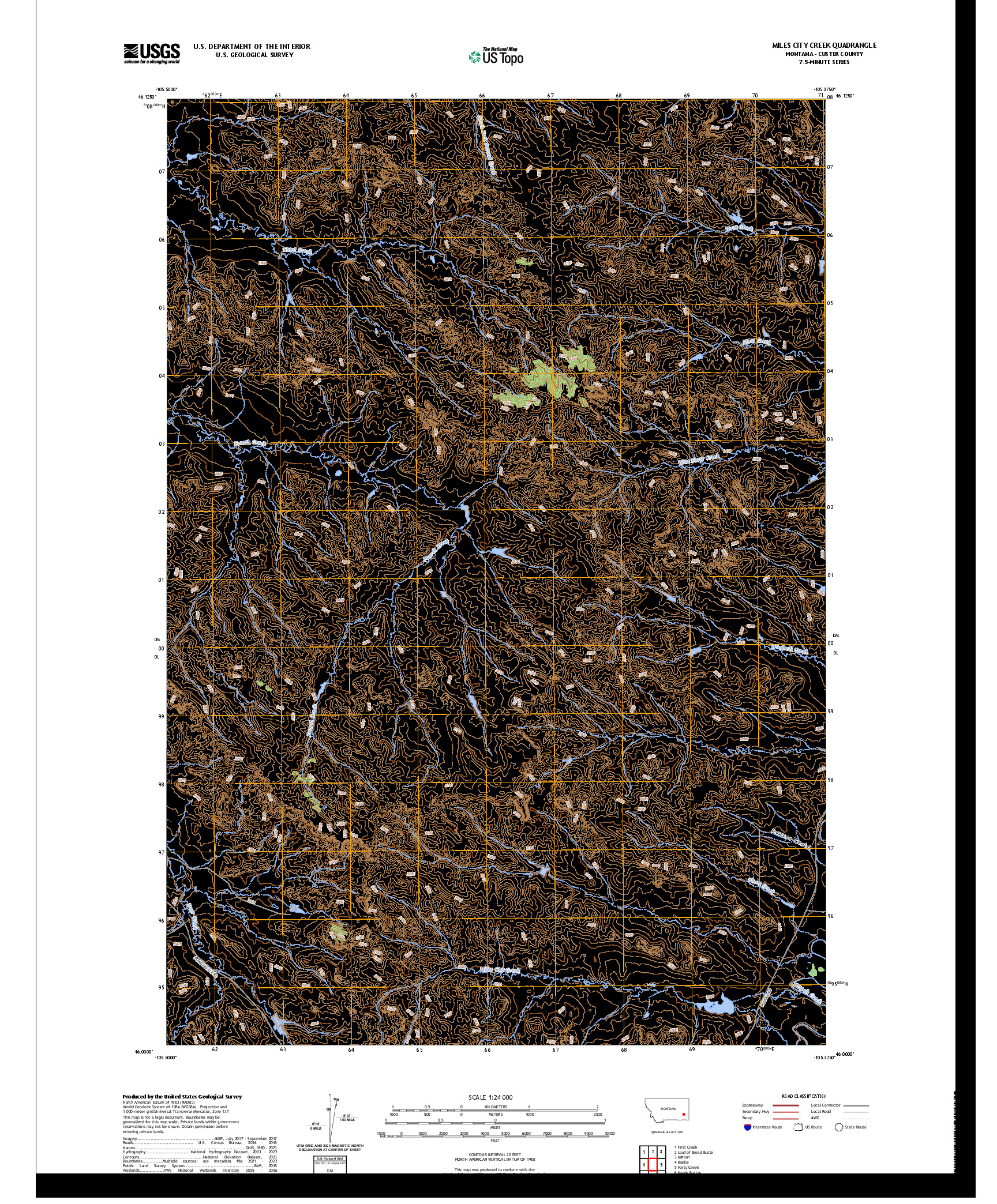 US TOPO 7.5-MINUTE MAP FOR MILES CITY CREEK, MT