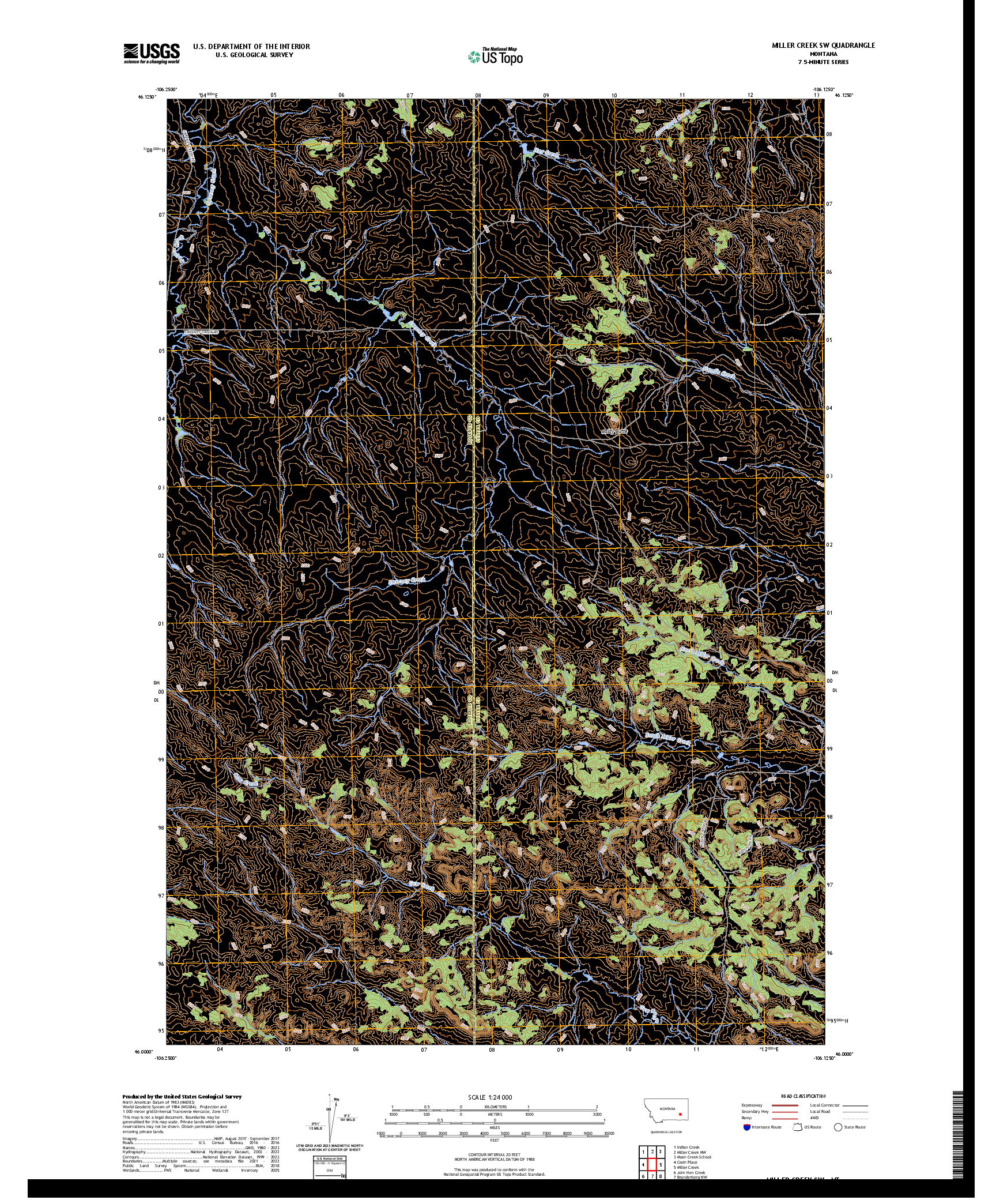 US TOPO 7.5-MINUTE MAP FOR MILLER CREEK SW, MT
