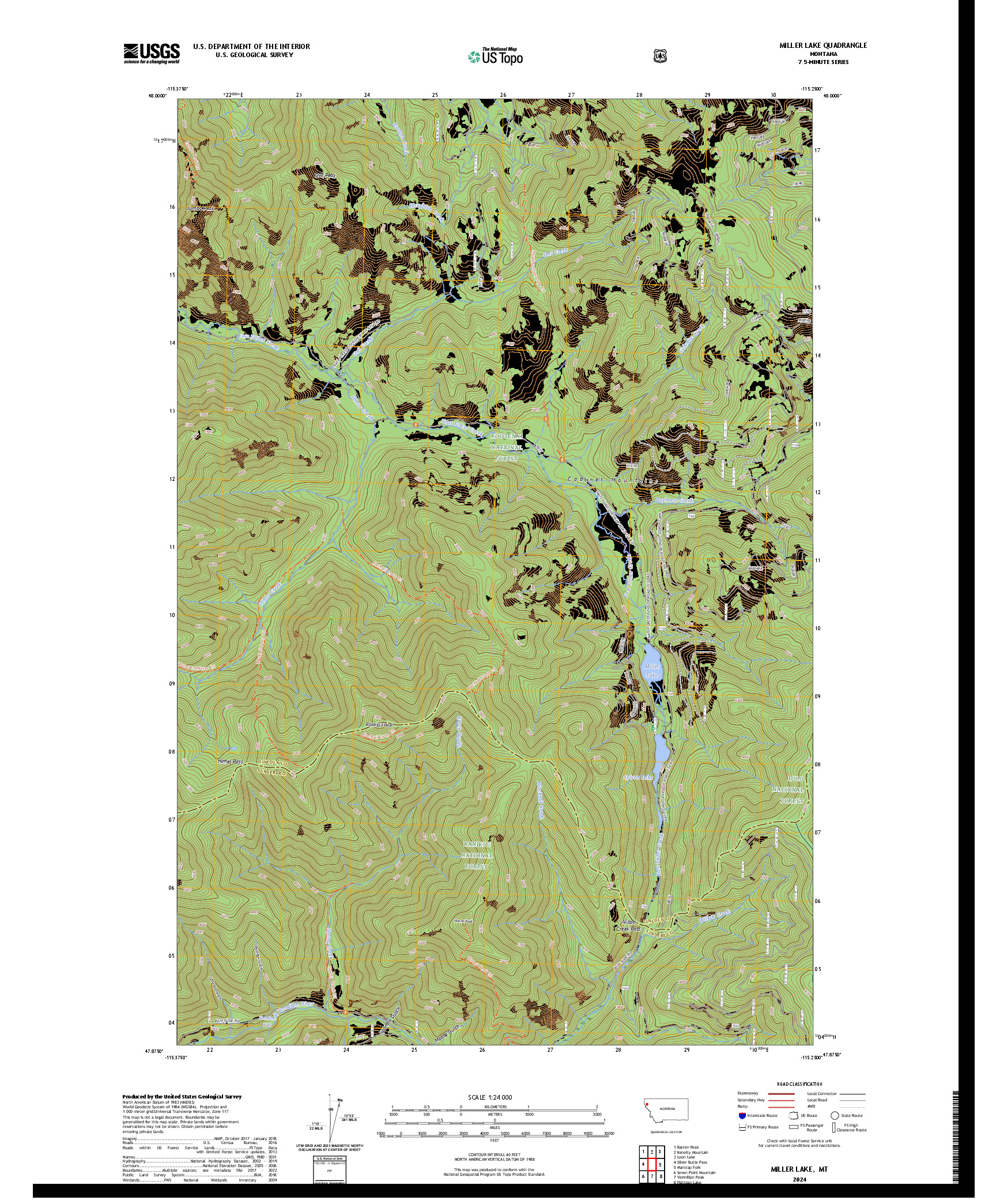 US TOPO 7.5-MINUTE MAP FOR MILLER LAKE, MT