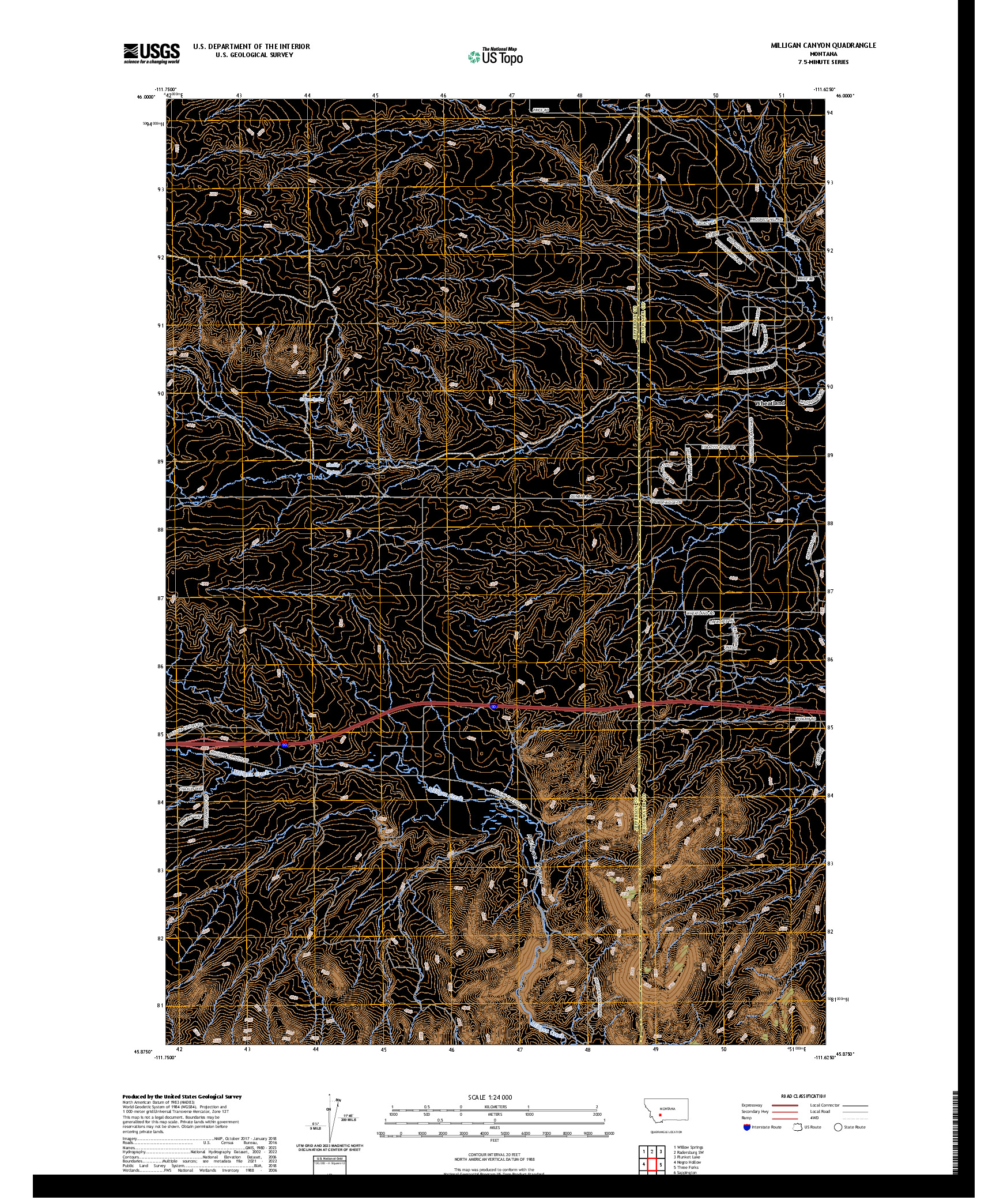 US TOPO 7.5-MINUTE MAP FOR MILLIGAN CANYON, MT