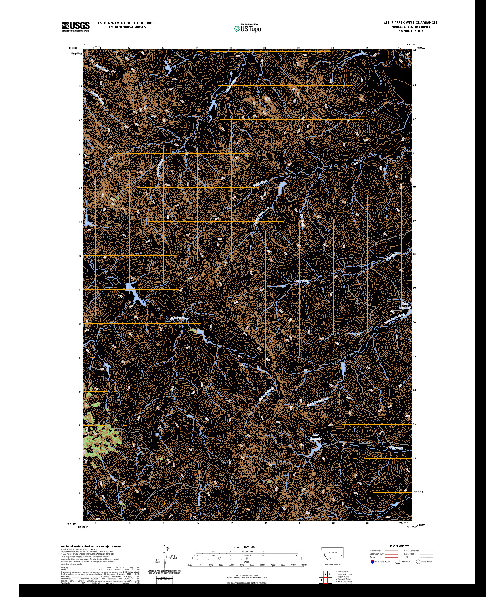 US TOPO 7.5-MINUTE MAP FOR MILLS CREEK WEST, MT