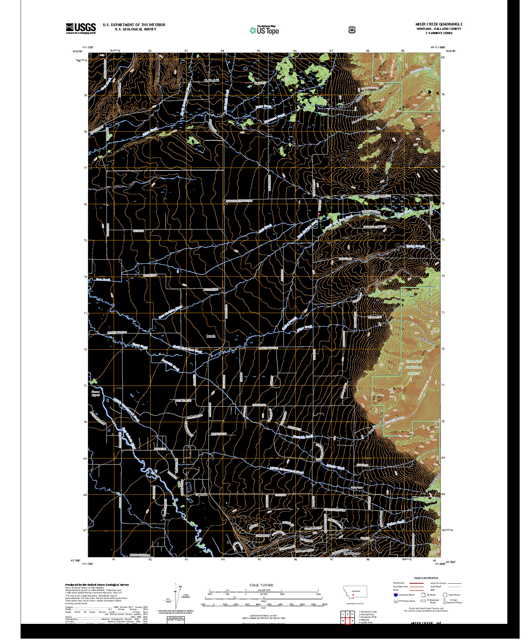 US TOPO 7.5-MINUTE MAP FOR MISER CREEK, MT