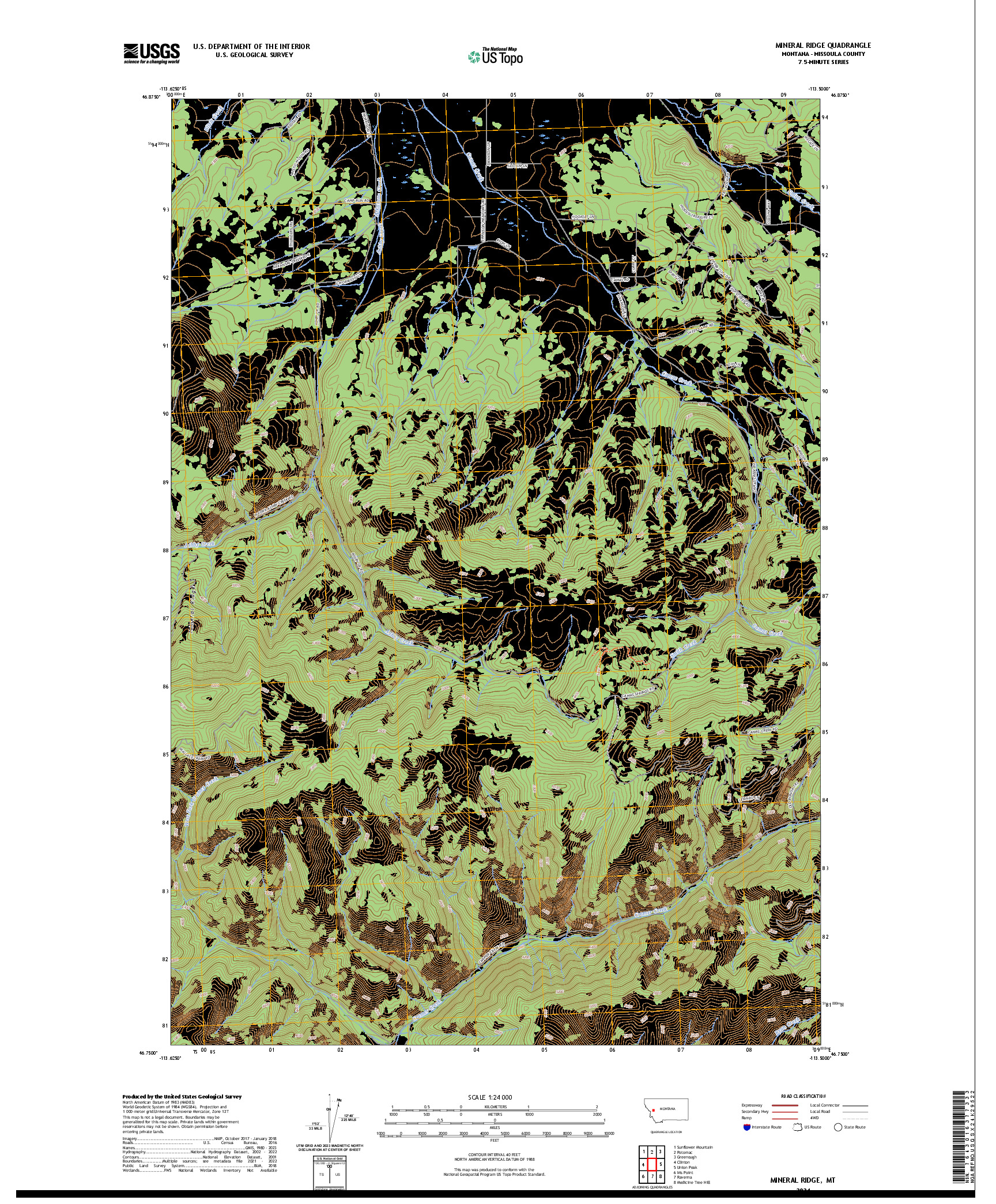 US TOPO 7.5-MINUTE MAP FOR MINERAL RIDGE, MT