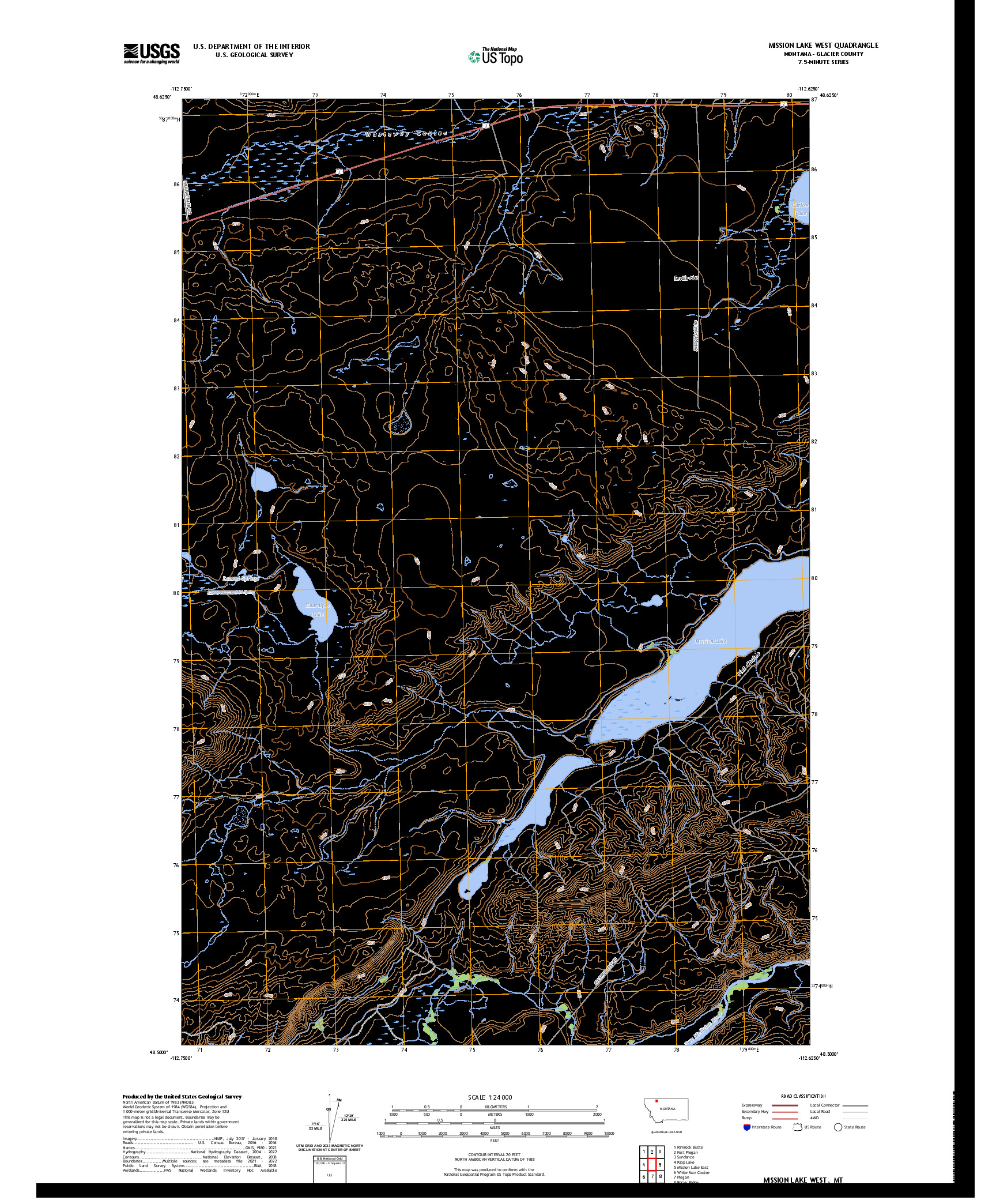 US TOPO 7.5-MINUTE MAP FOR MISSION LAKE WEST, MT