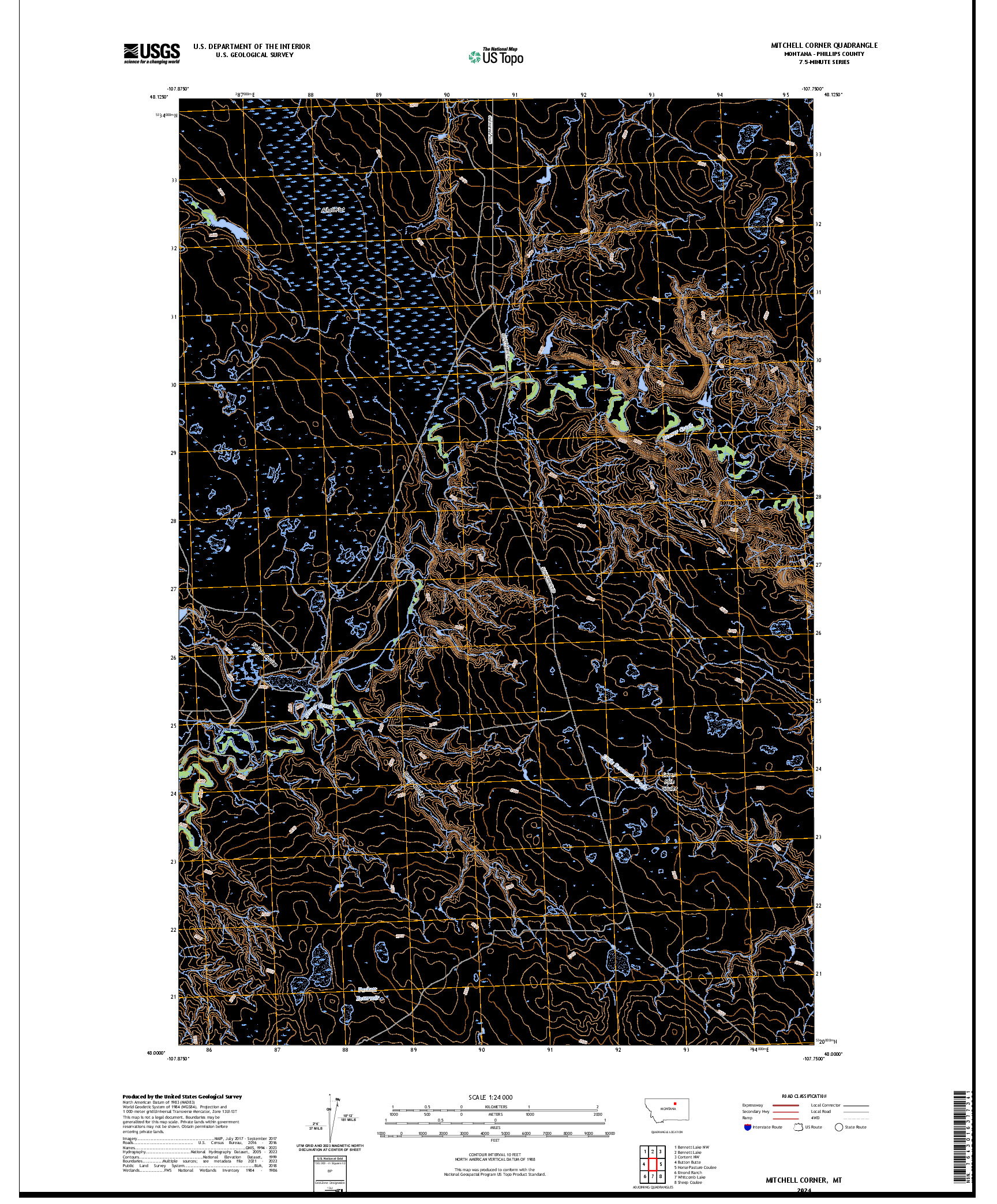 US TOPO 7.5-MINUTE MAP FOR MITCHELL CORNER, MT