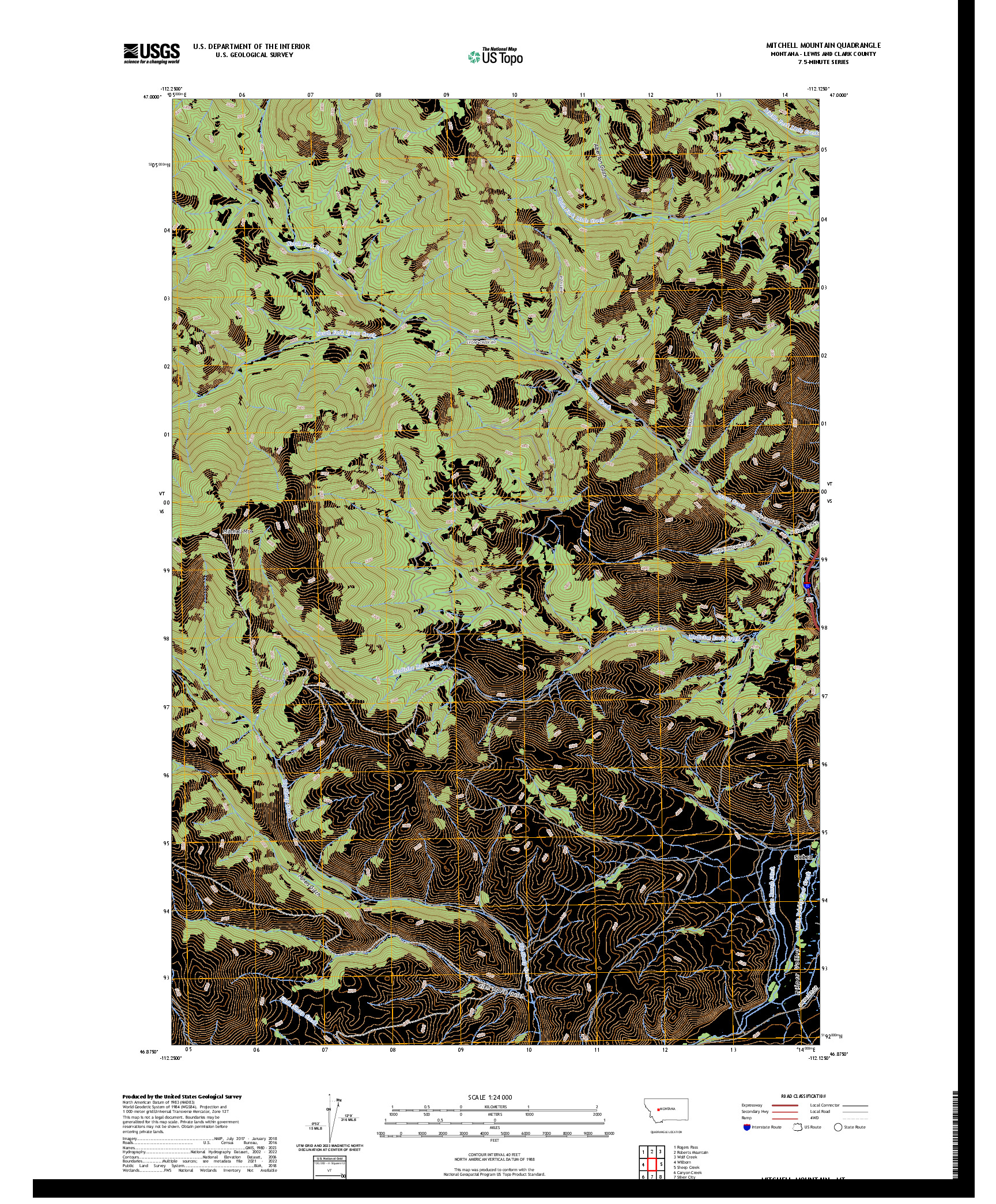 US TOPO 7.5-MINUTE MAP FOR MITCHELL MOUNTAIN, MT