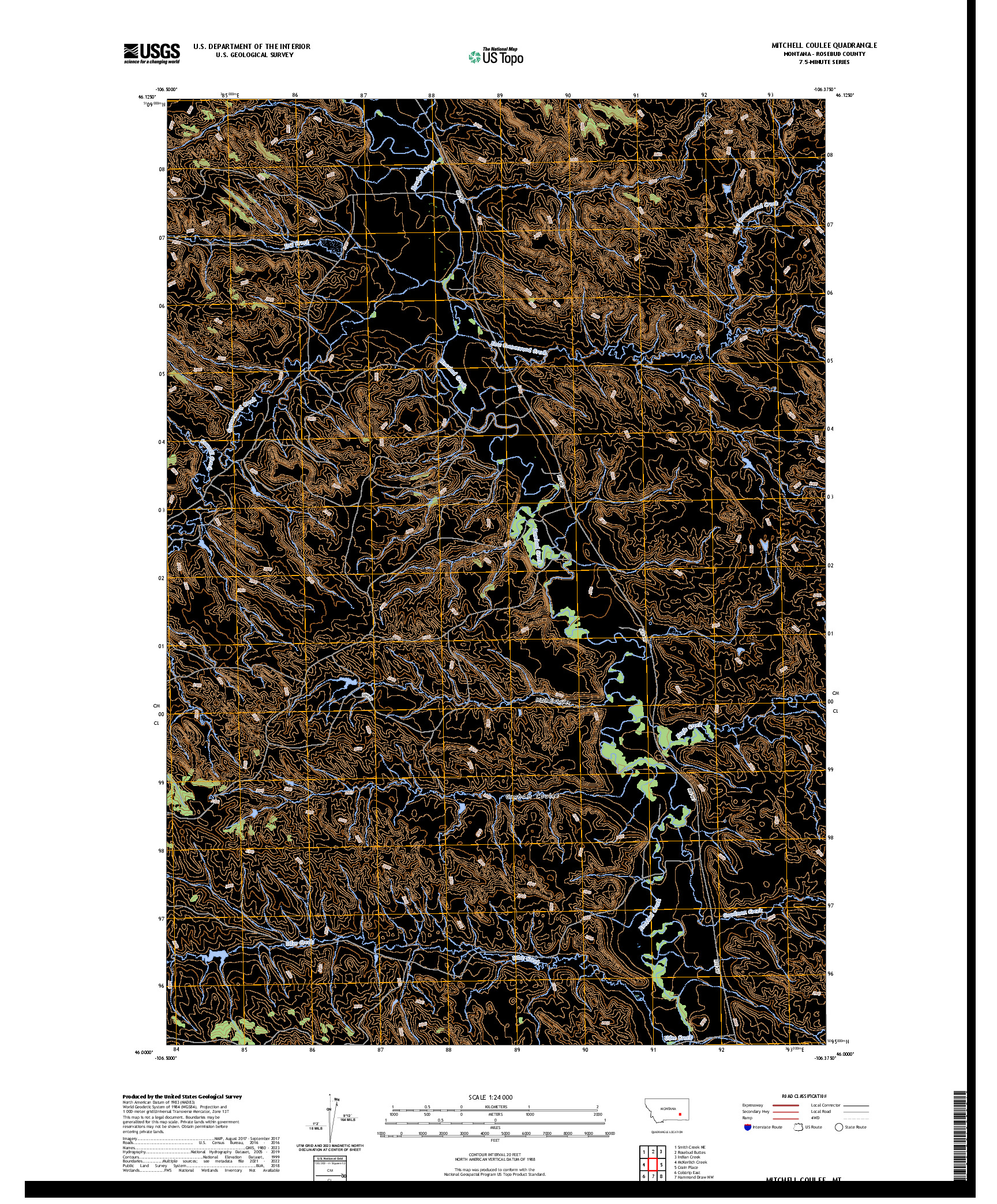 US TOPO 7.5-MINUTE MAP FOR MITCHELL COULEE, MT