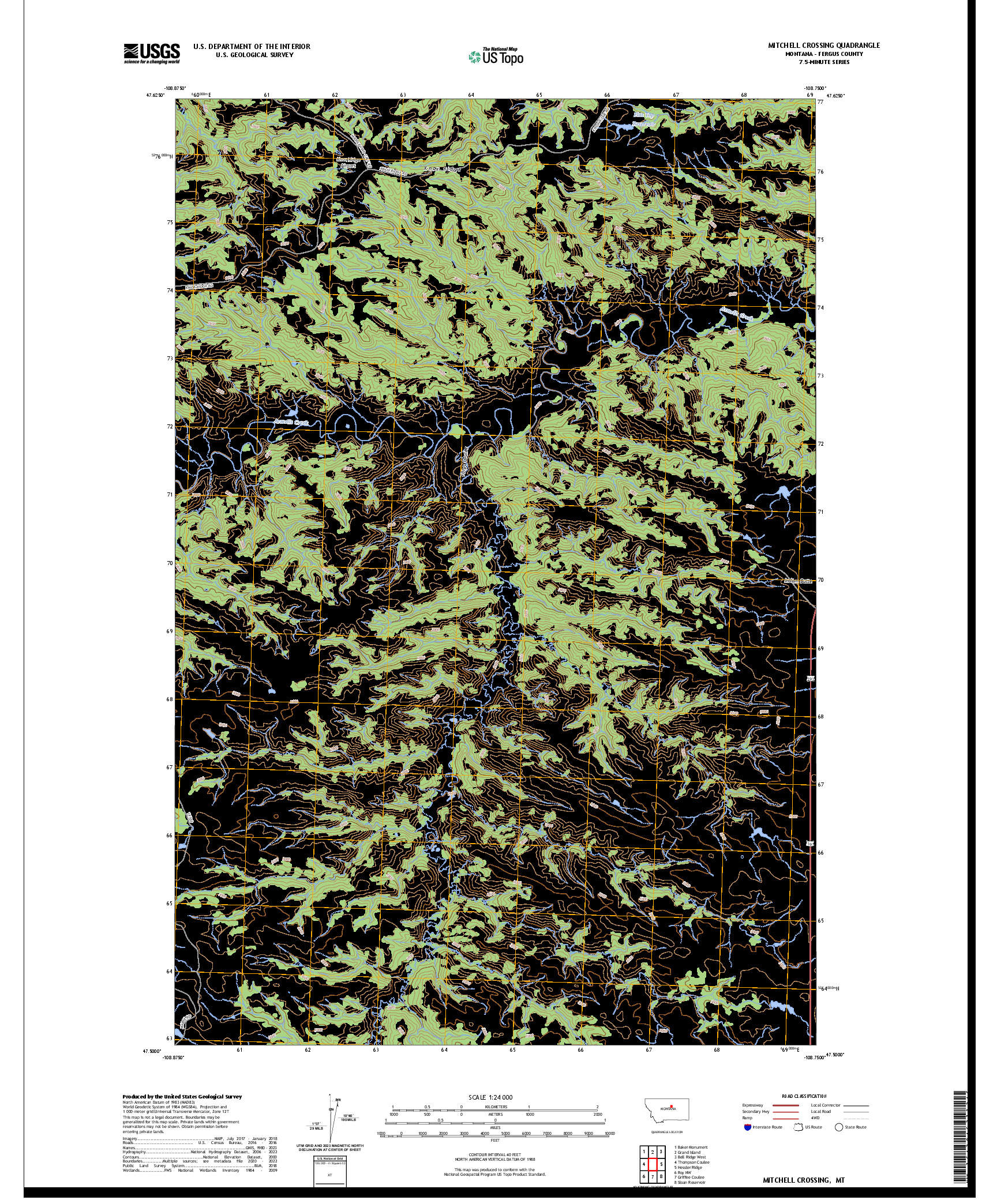 US TOPO 7.5-MINUTE MAP FOR MITCHELL CROSSING, MT