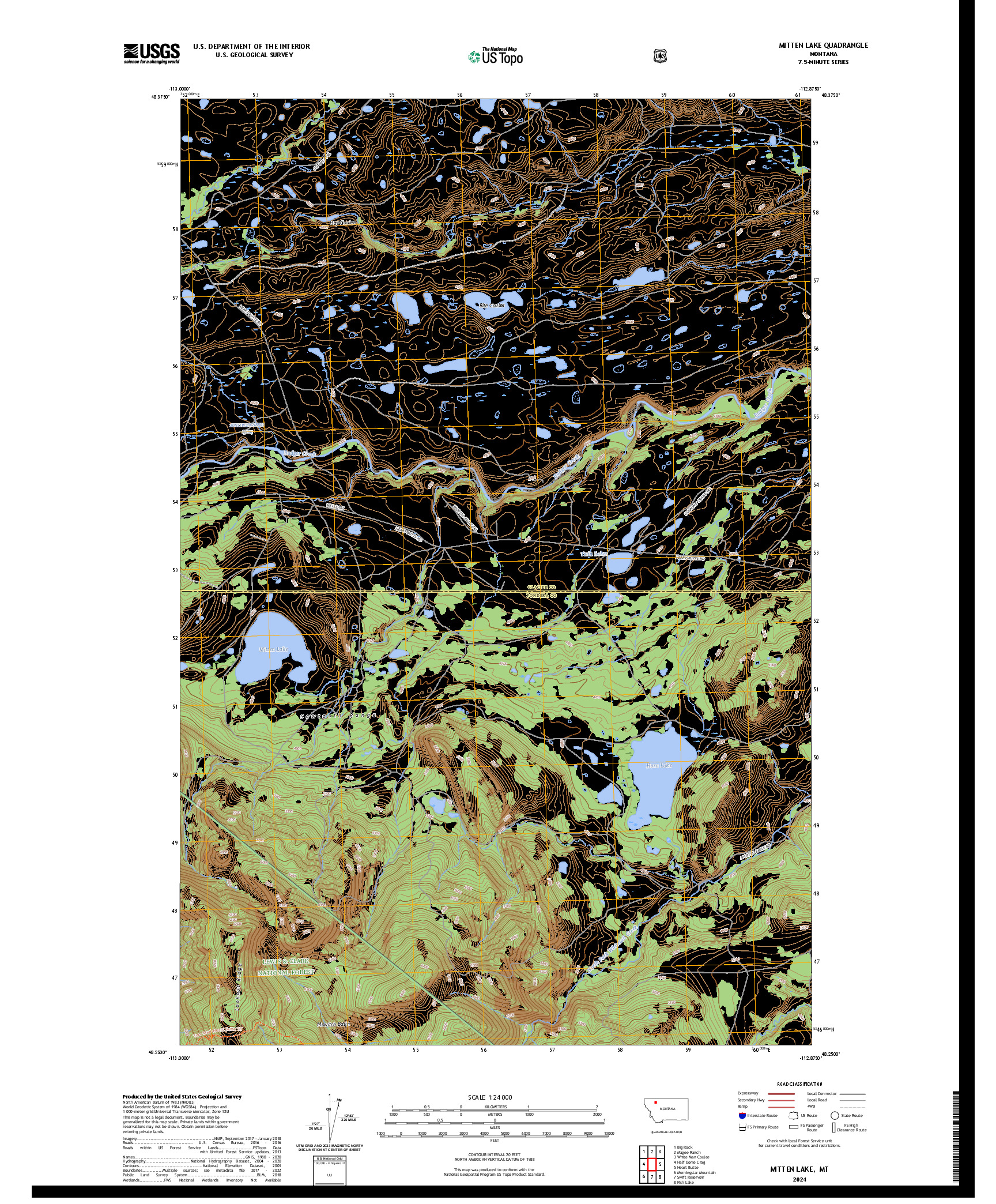 US TOPO 7.5-MINUTE MAP FOR MITTEN LAKE, MT