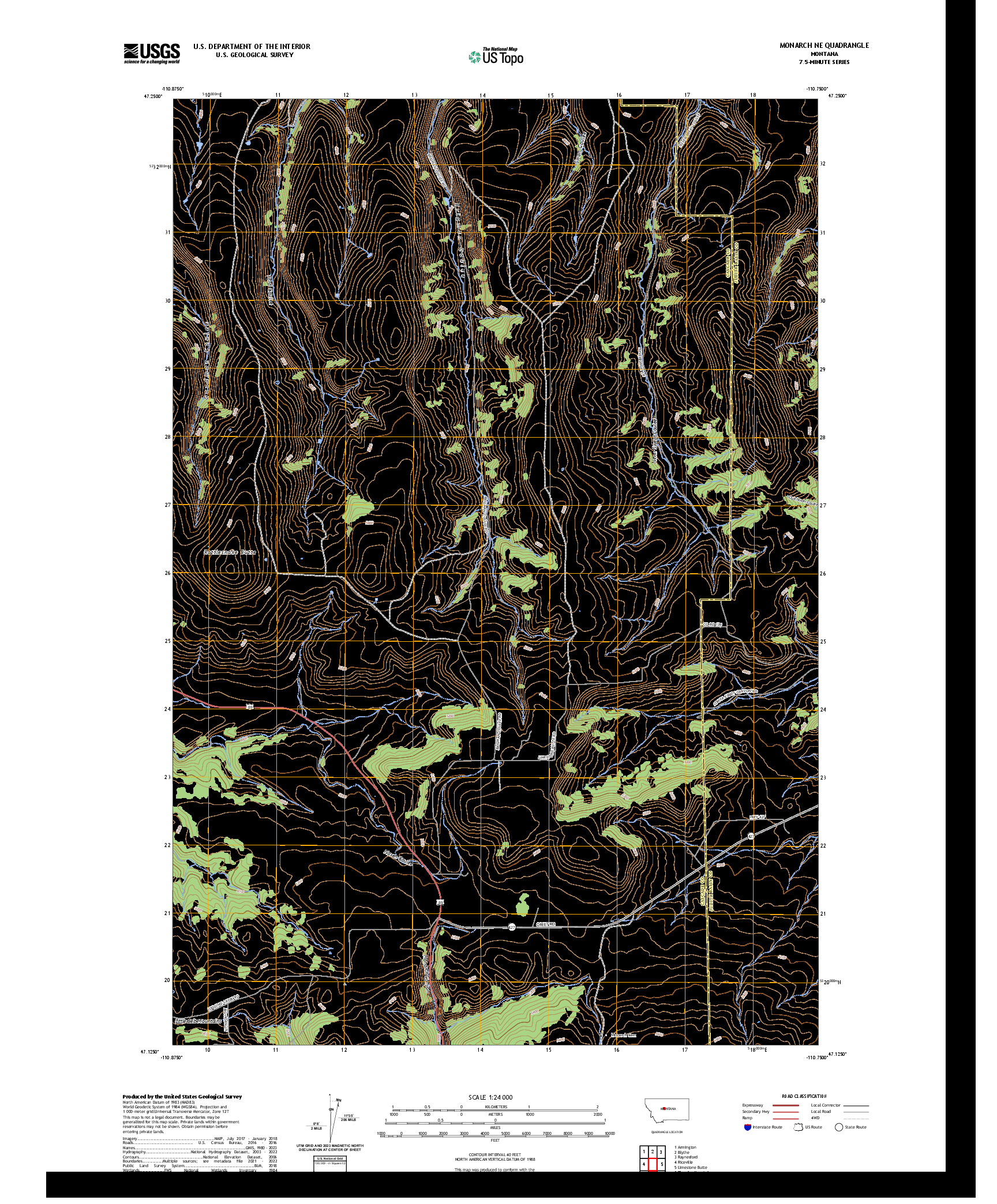 US TOPO 7.5-MINUTE MAP FOR MONARCH NE, MT