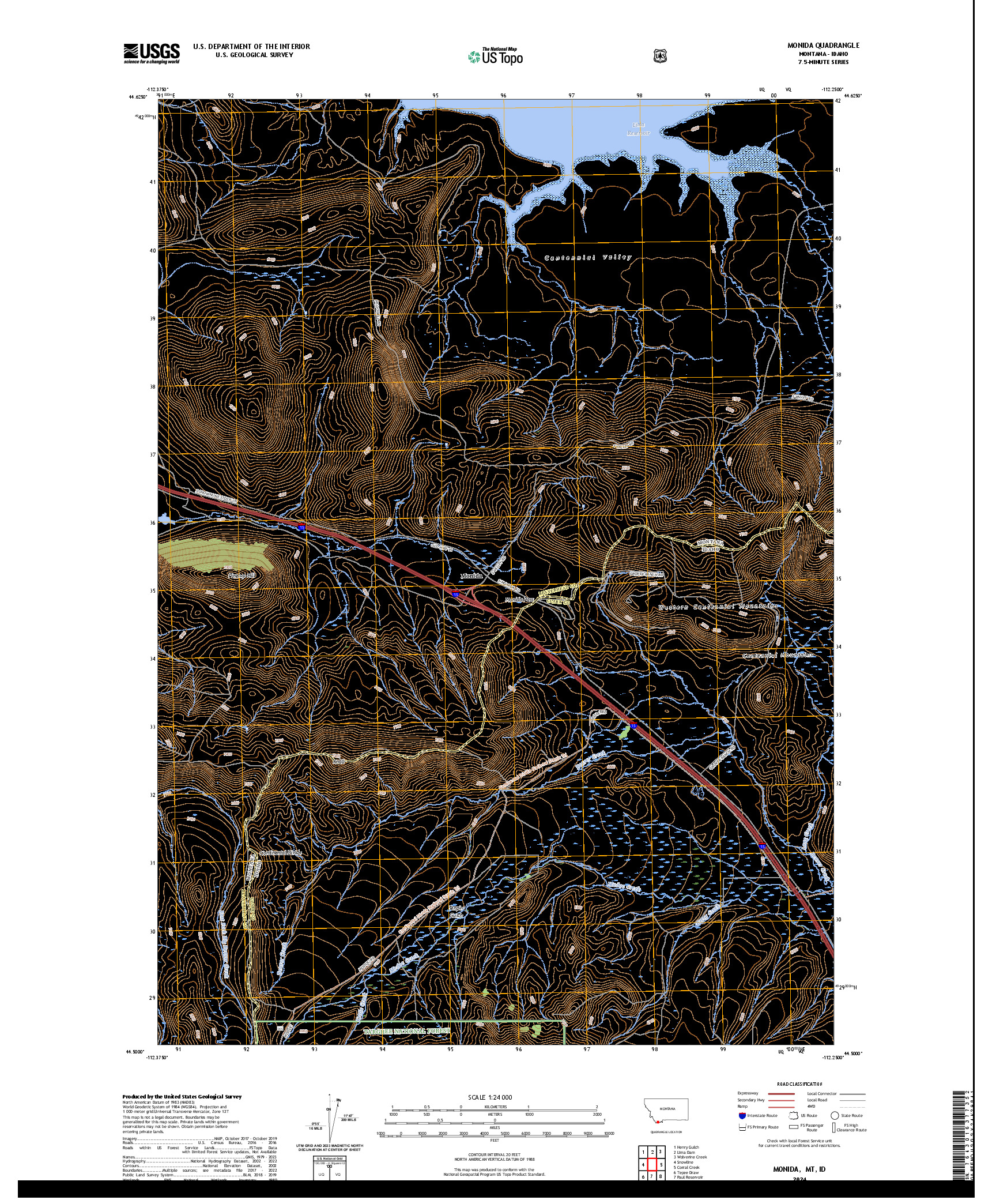 US TOPO 7.5-MINUTE MAP FOR MONIDA, MT,ID
