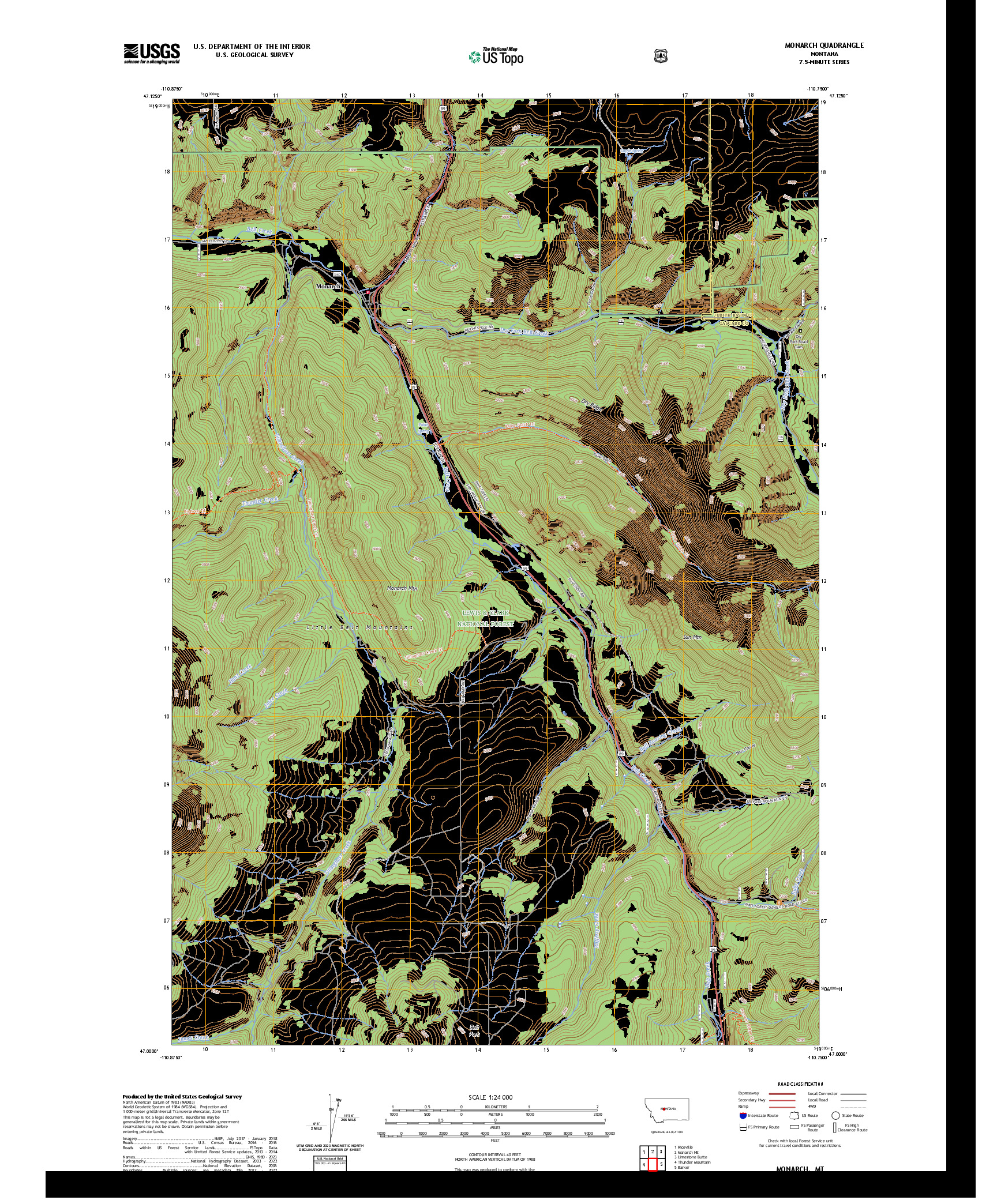 US TOPO 7.5-MINUTE MAP FOR MONARCH, MT