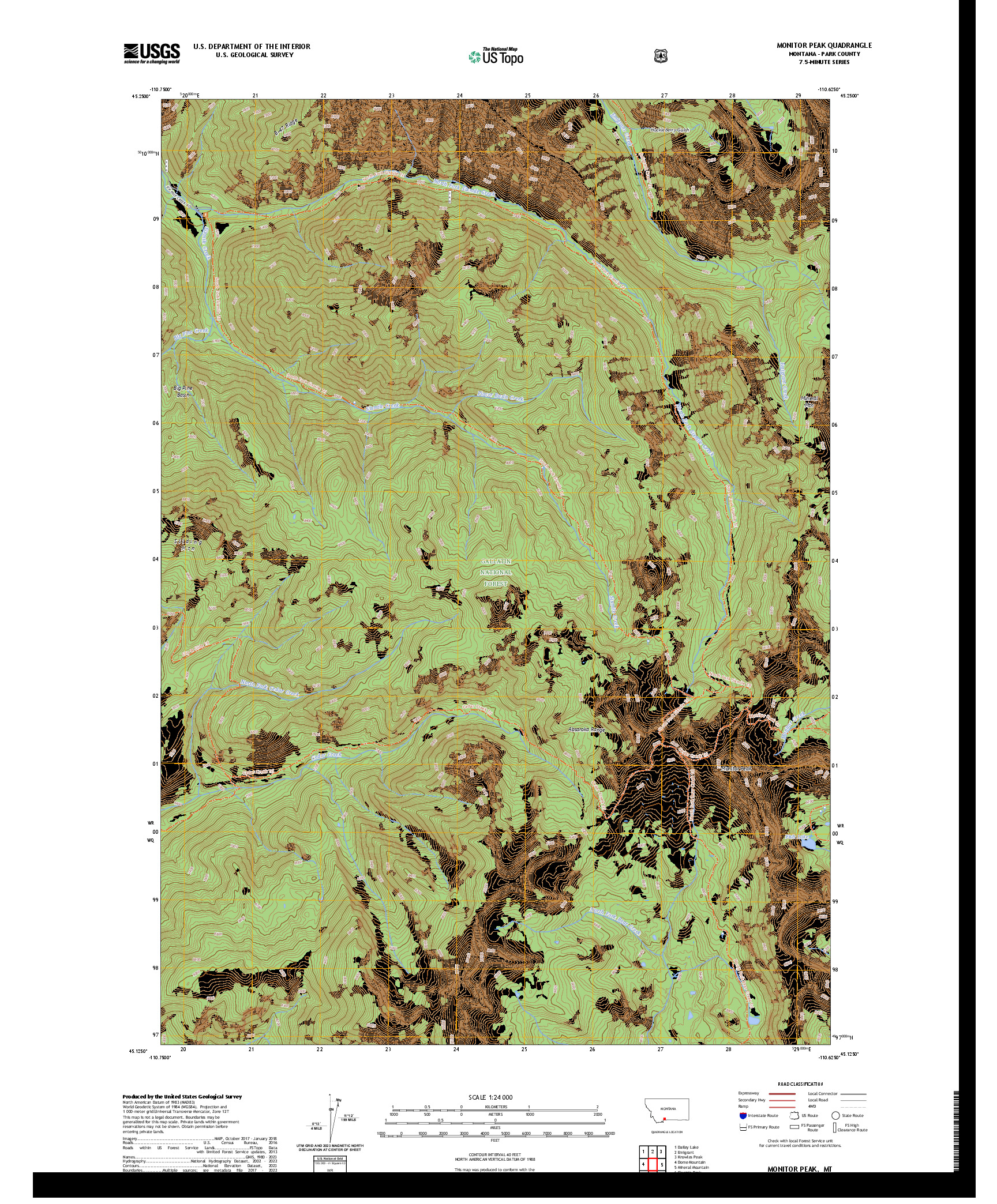 US TOPO 7.5-MINUTE MAP FOR MONITOR PEAK, MT