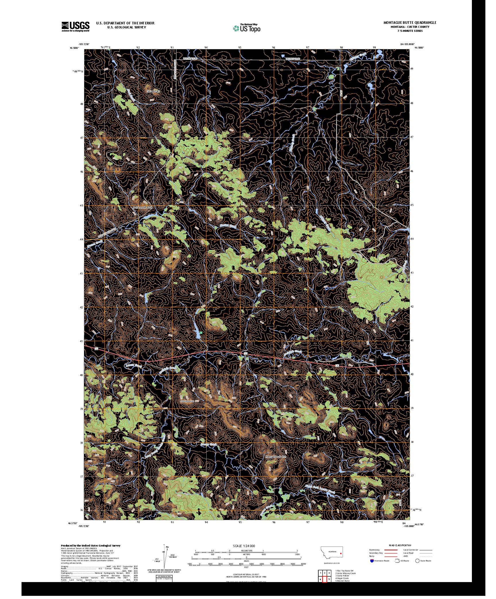 US TOPO 7.5-MINUTE MAP FOR MONTAGUE BUTTE, MT