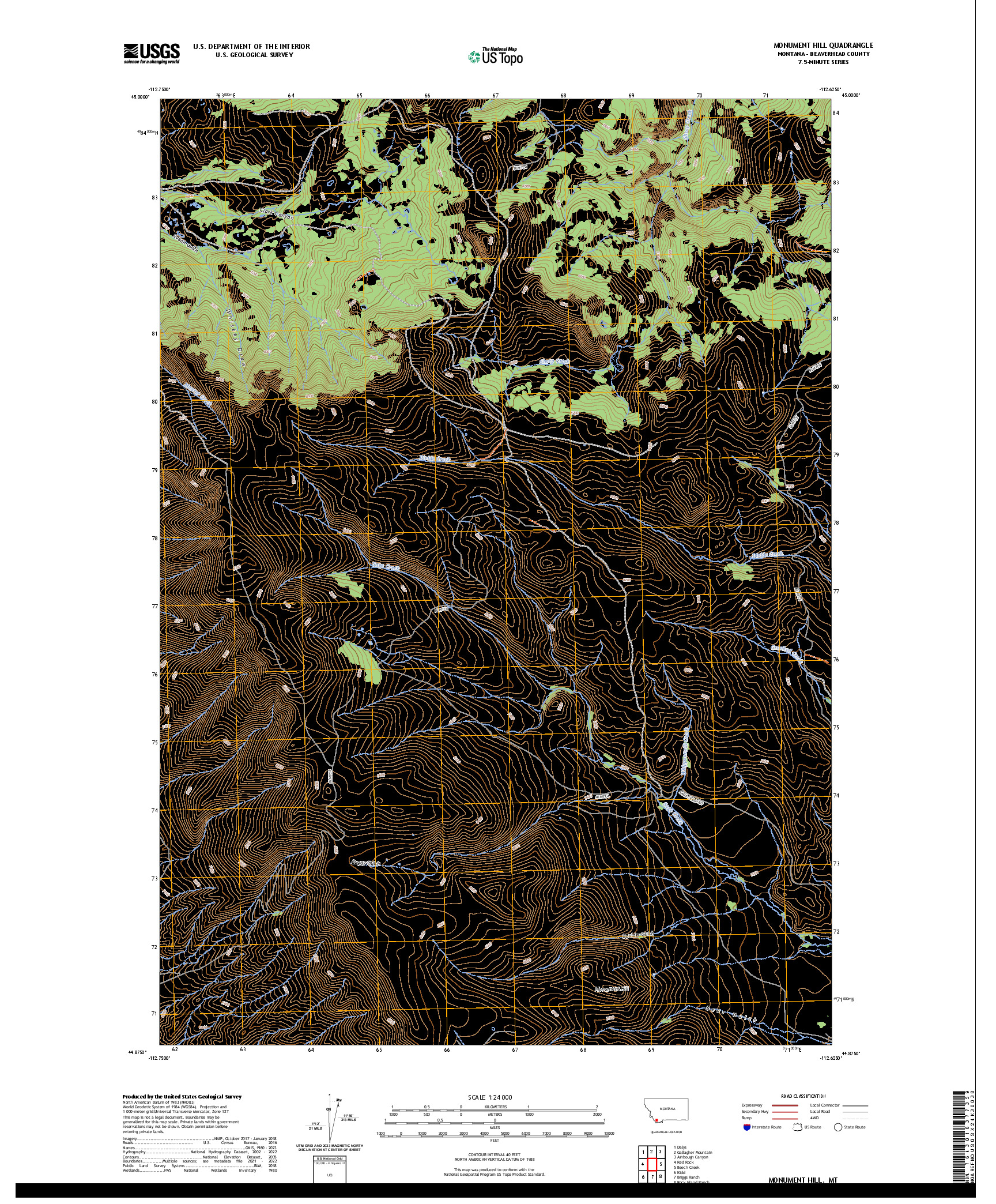 US TOPO 7.5-MINUTE MAP FOR MONUMENT HILL, MT