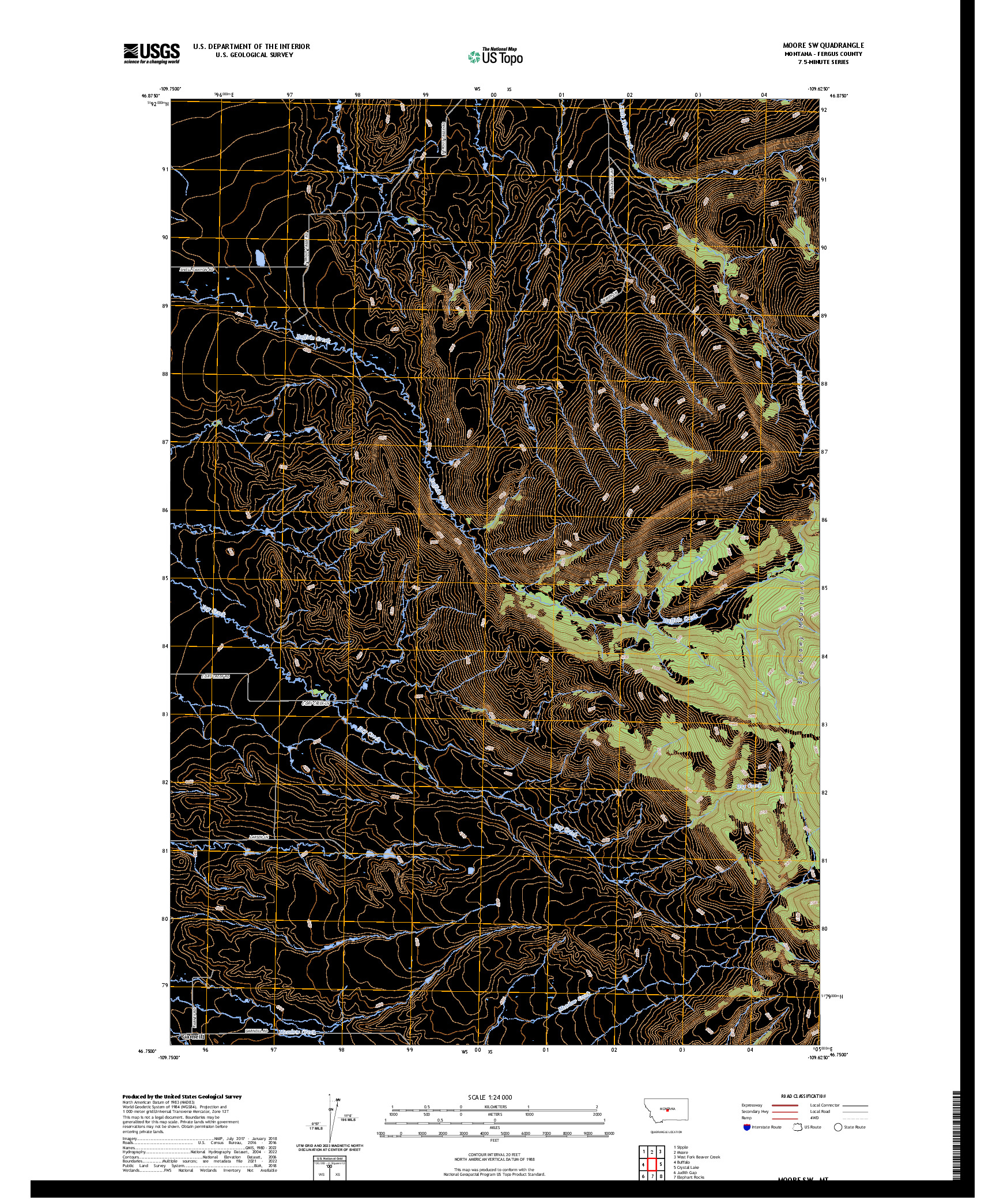 US TOPO 7.5-MINUTE MAP FOR MOORE SW, MT