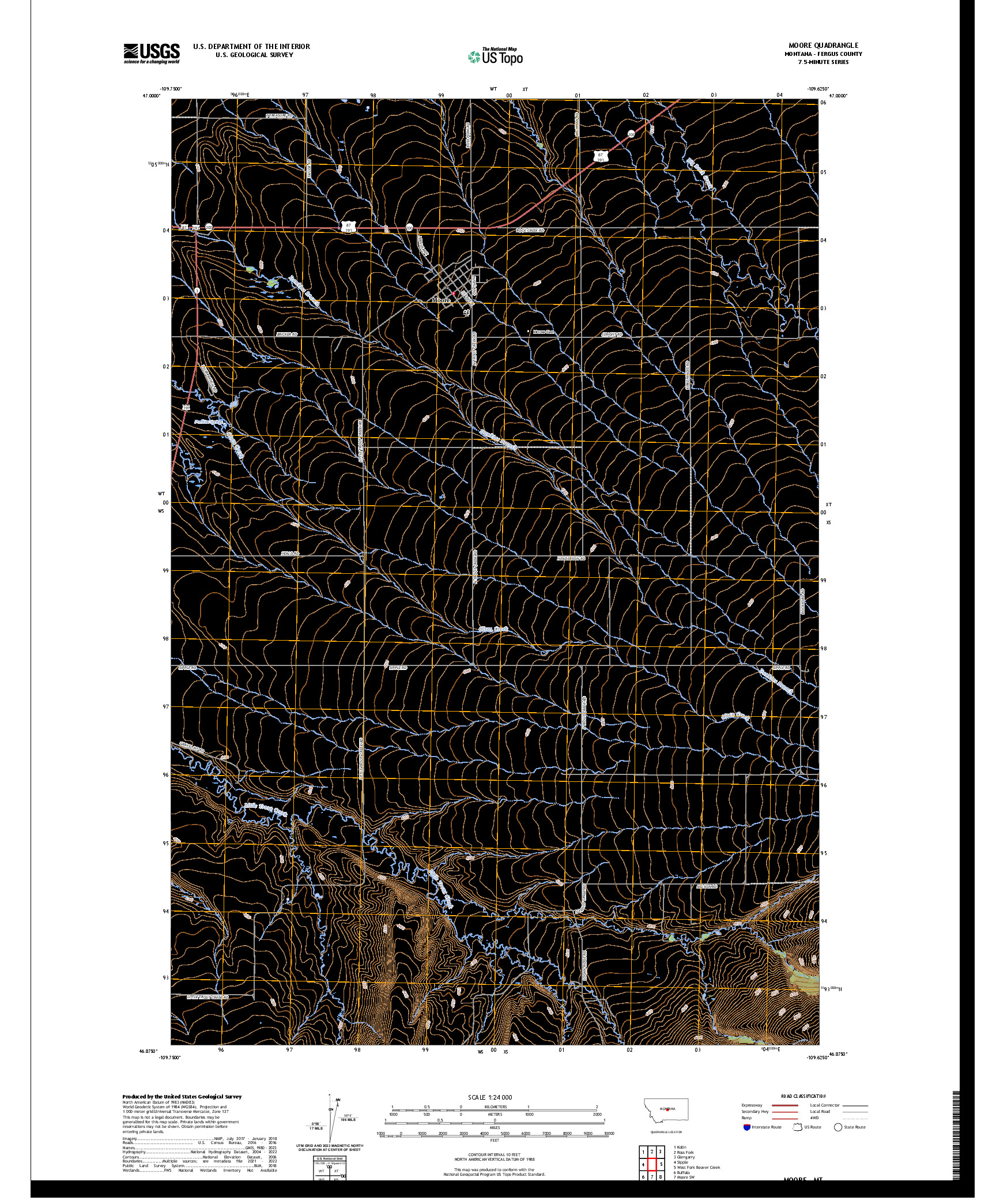 US TOPO 7.5-MINUTE MAP FOR MOORE, MT
