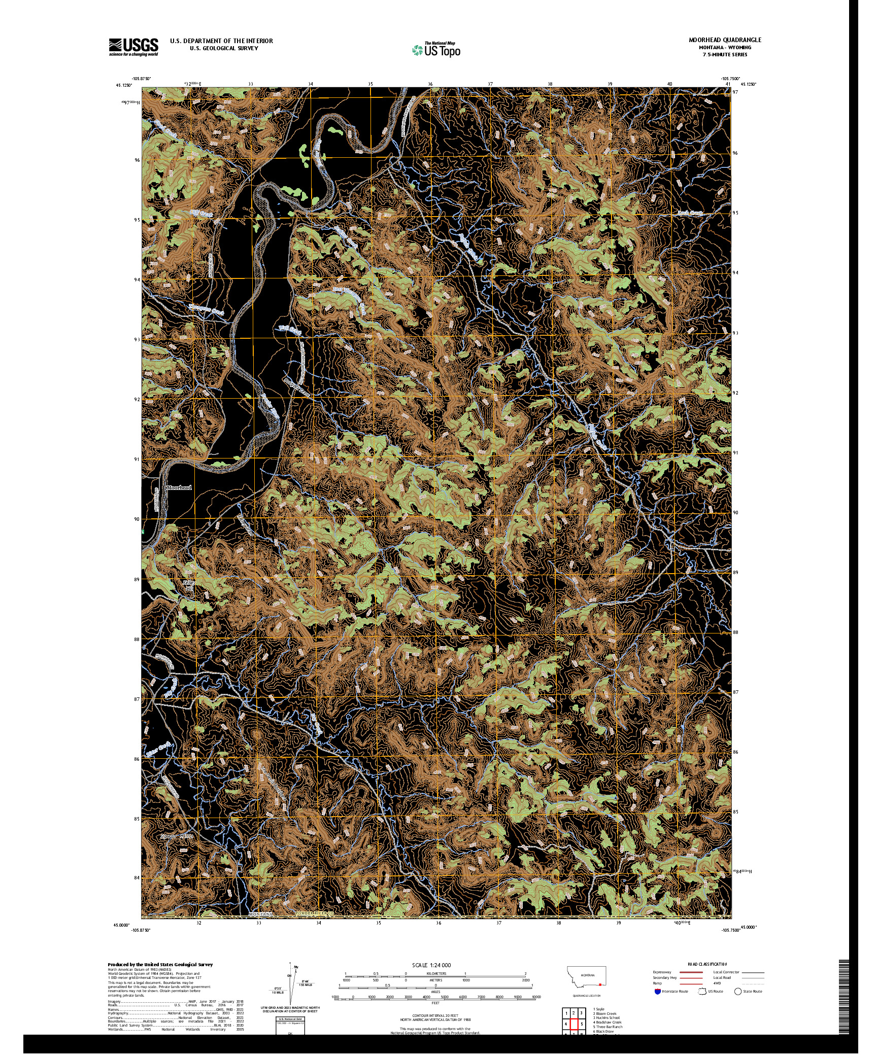 US TOPO 7.5-MINUTE MAP FOR MOORHEAD, MT,WY