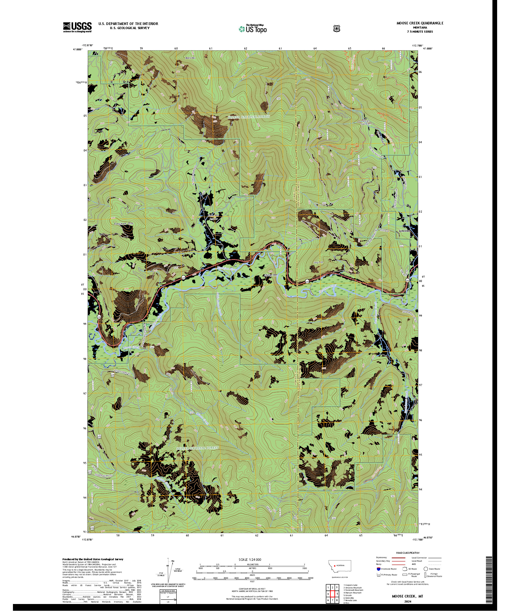 US TOPO 7.5-MINUTE MAP FOR MOOSE CREEK, MT
