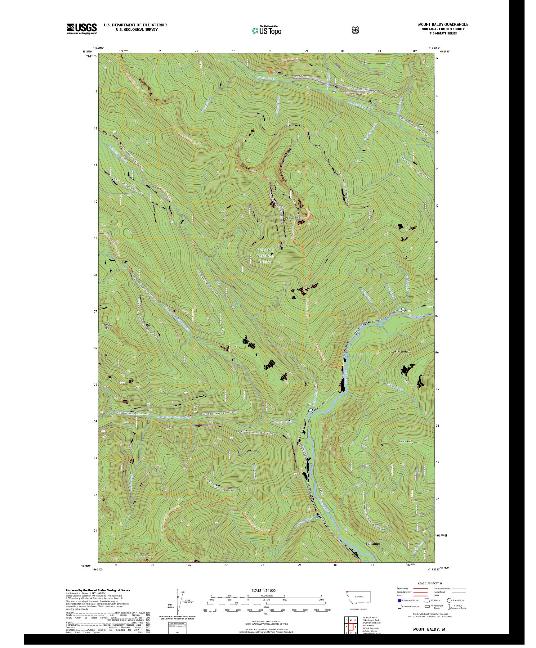 US TOPO 7.5-MINUTE MAP FOR MOUNT BALDY, MT