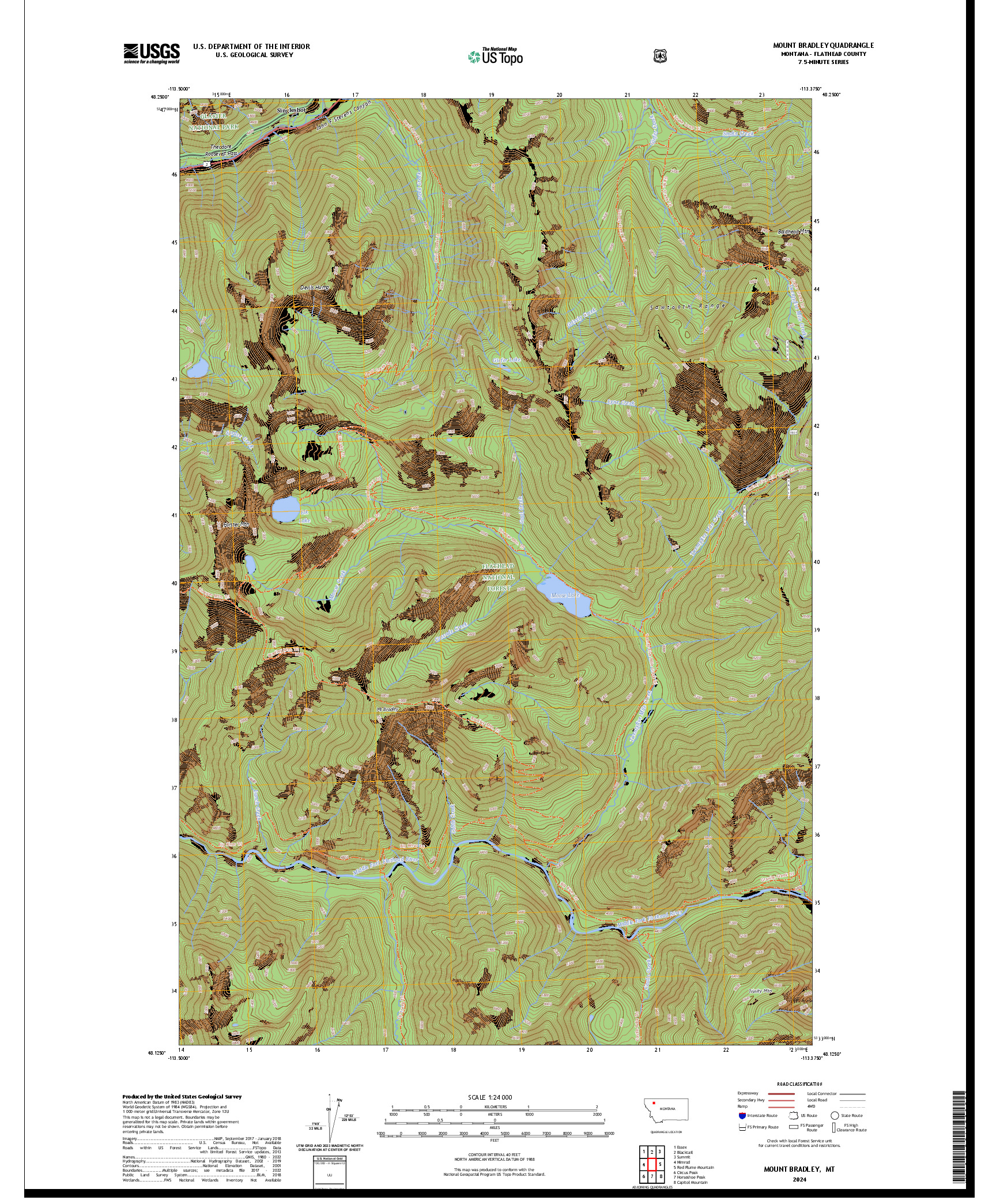 US TOPO 7.5-MINUTE MAP FOR MOUNT BRADLEY, MT