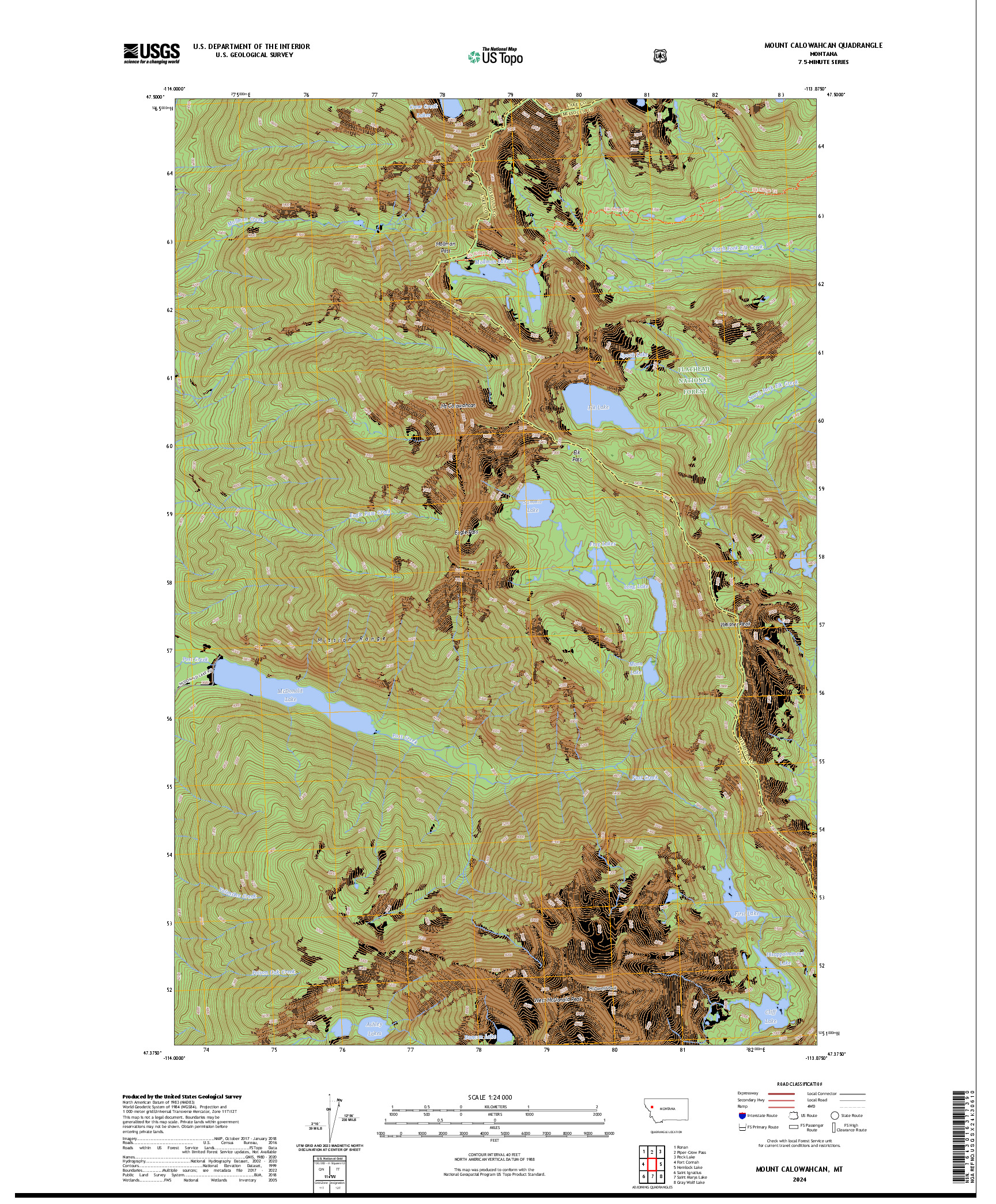 US TOPO 7.5-MINUTE MAP FOR MOUNT CALOWAHCAN, MT