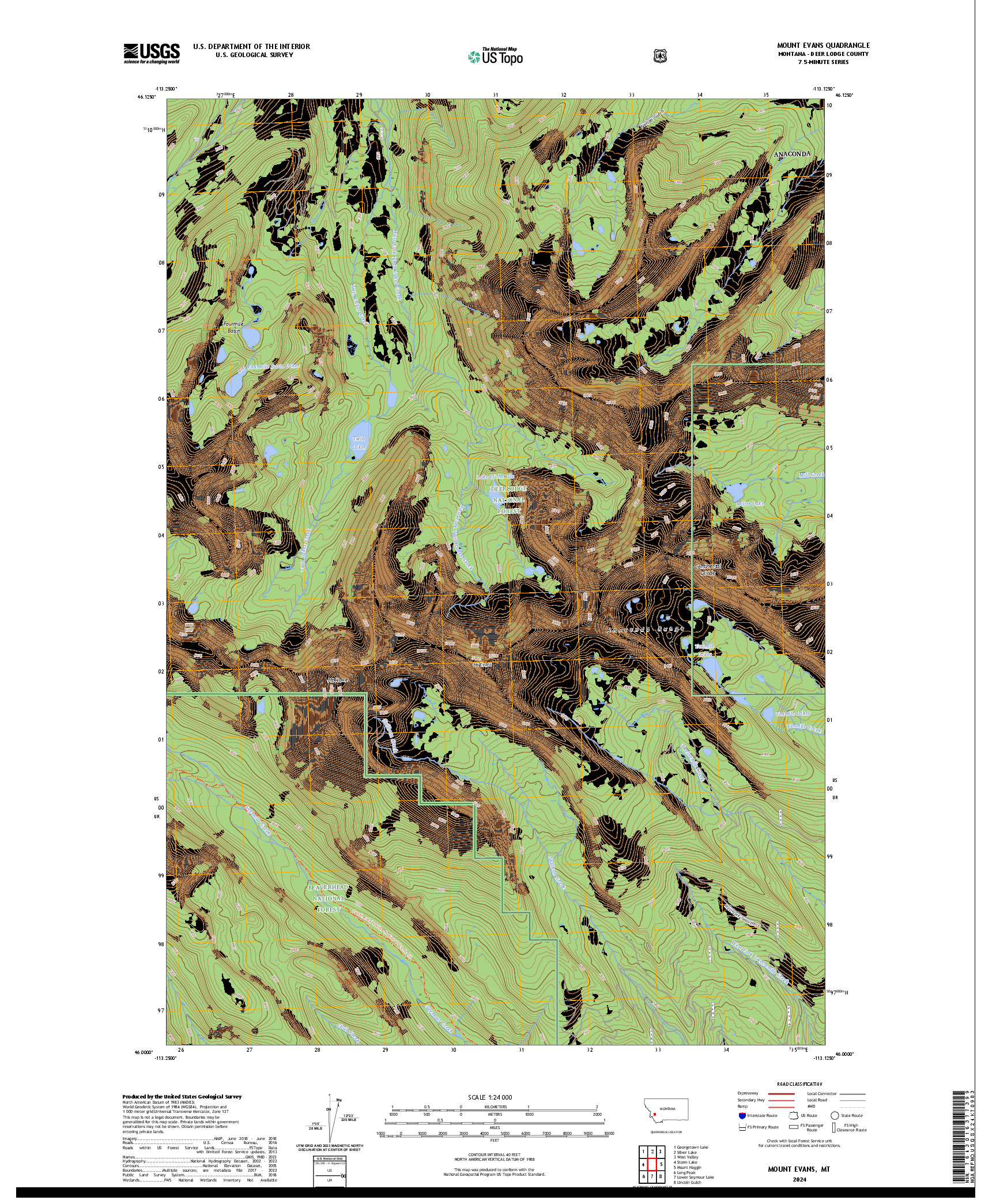 US TOPO 7.5-MINUTE MAP FOR MOUNT EVANS, MT