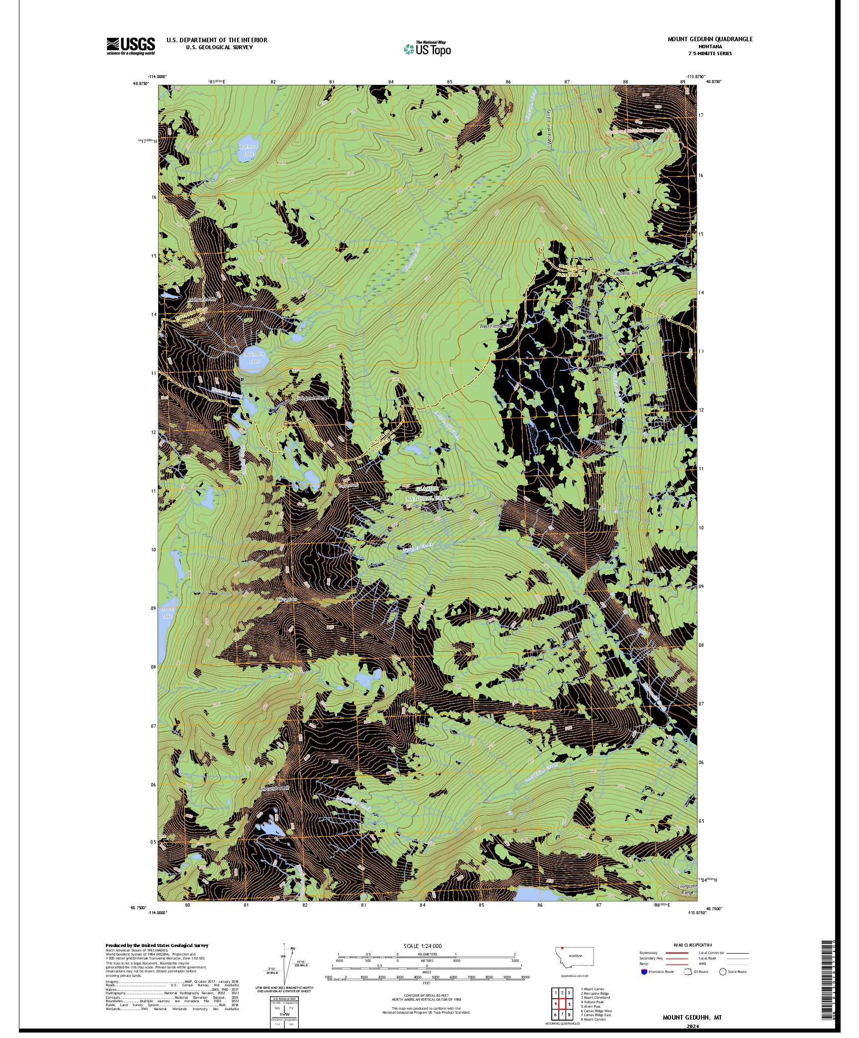 US TOPO 7.5-MINUTE MAP FOR MOUNT GEDUHN, MT