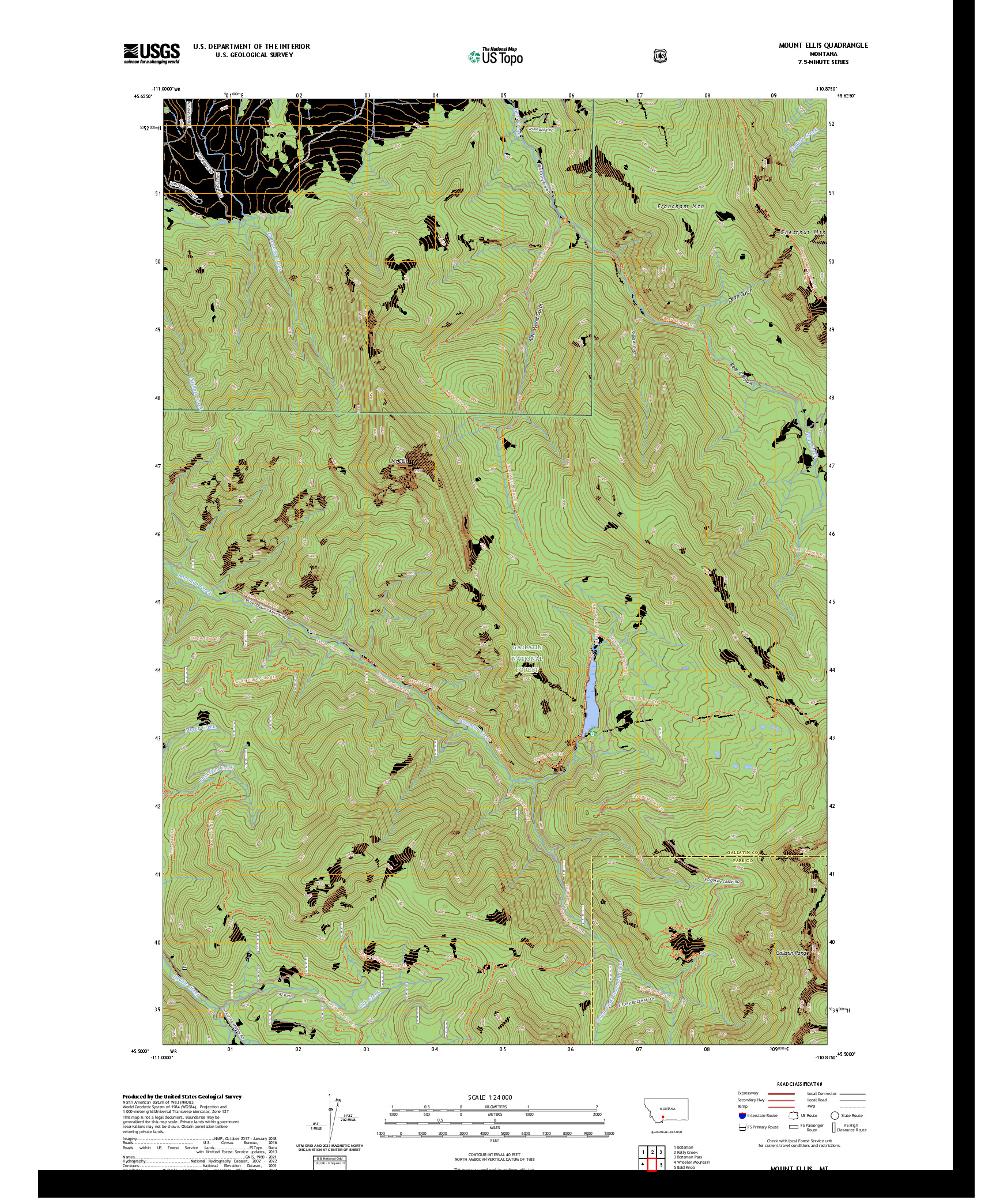 US TOPO 7.5-MINUTE MAP FOR MOUNT ELLIS, MT
