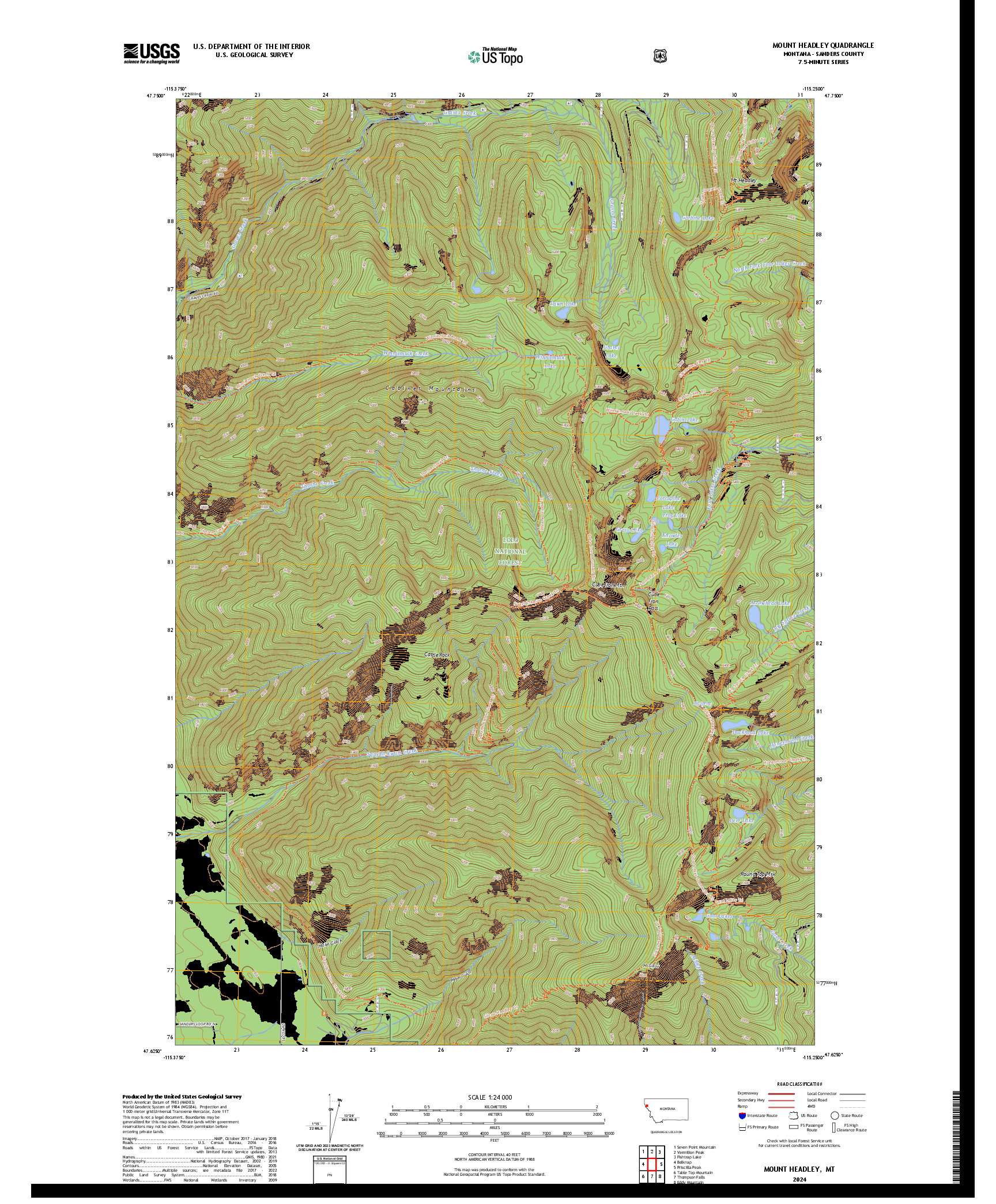 US TOPO 7.5-MINUTE MAP FOR MOUNT HEADLEY, MT