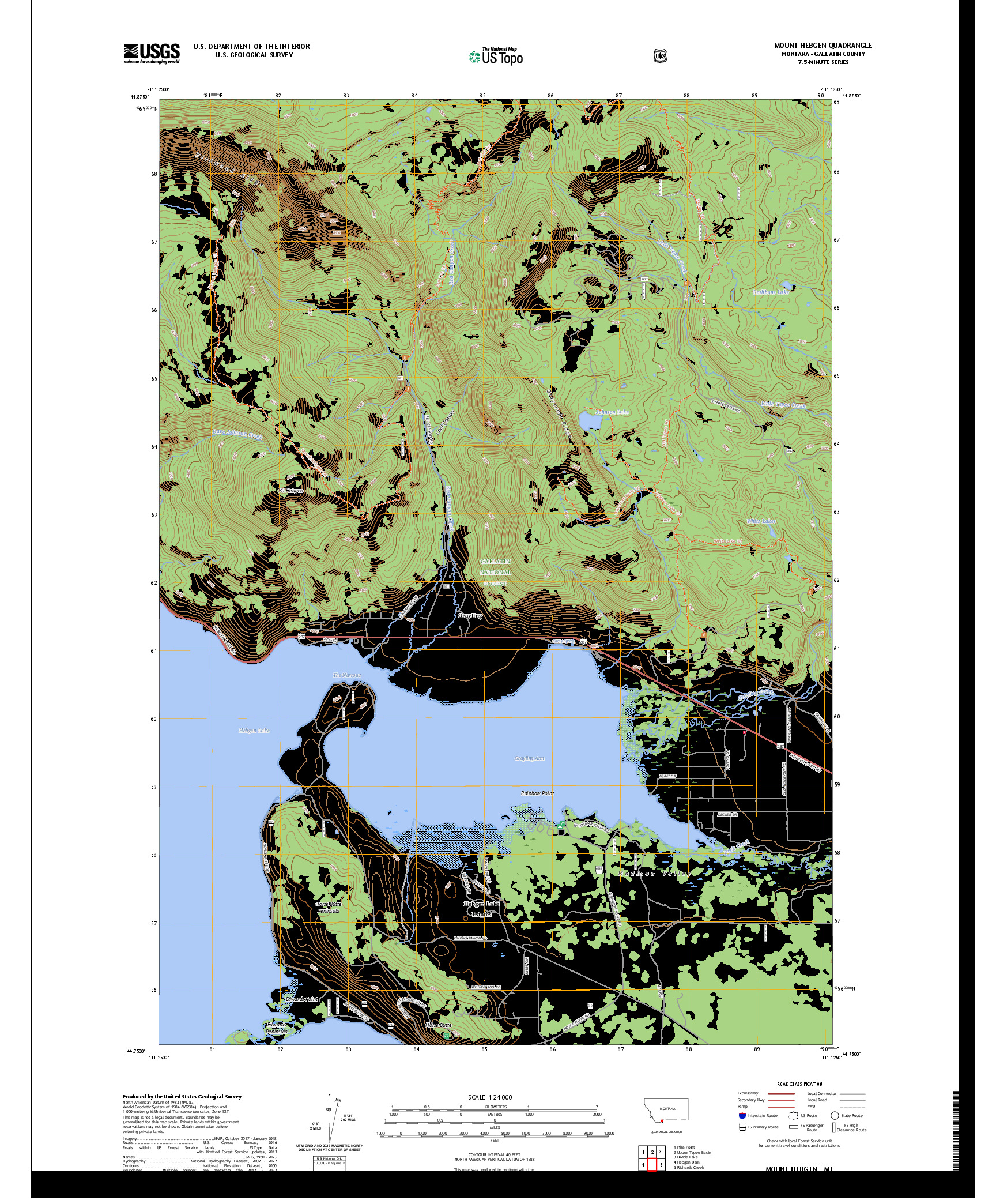 US TOPO 7.5-MINUTE MAP FOR MOUNT HEBGEN, MT