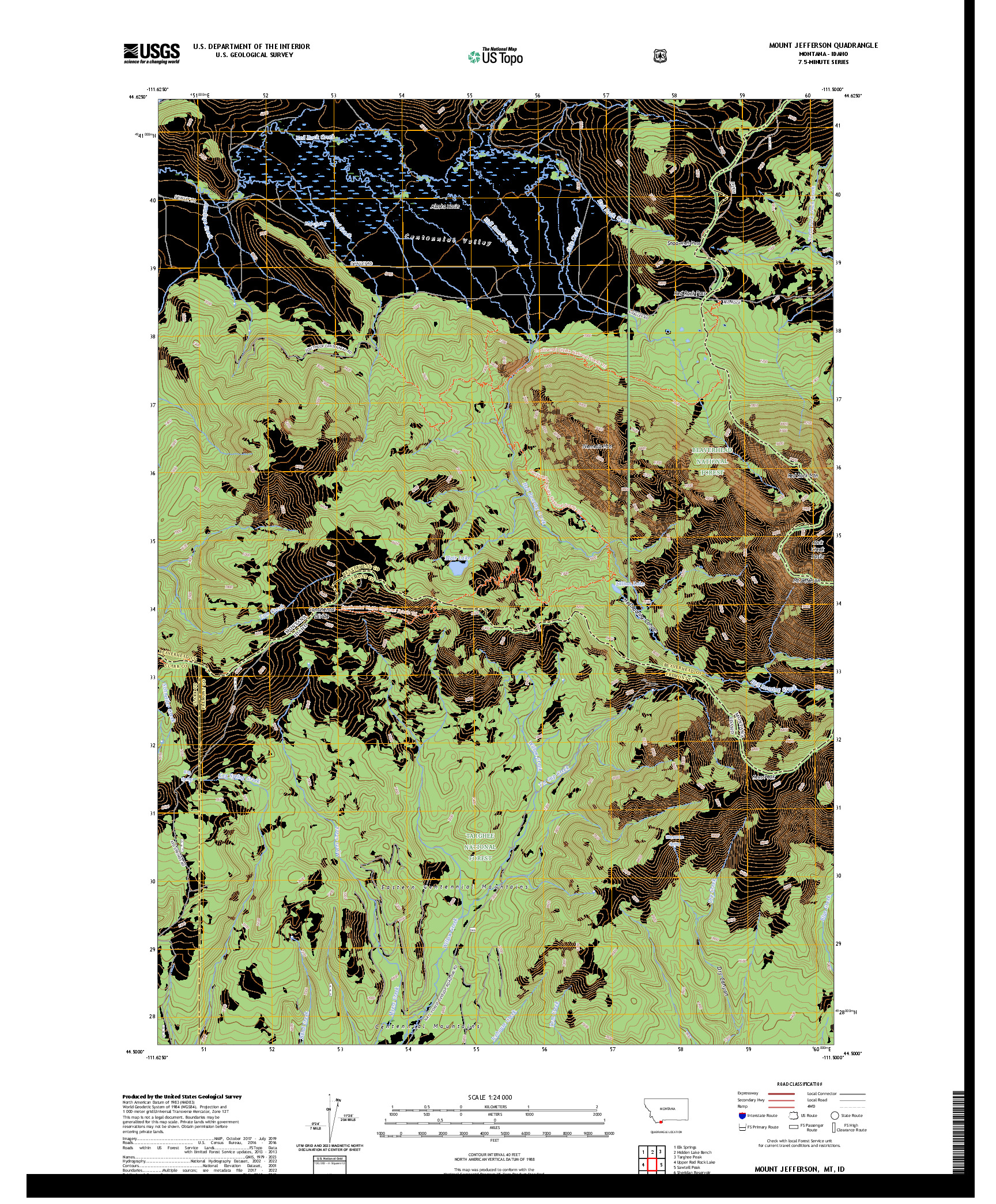 US TOPO 7.5-MINUTE MAP FOR MOUNT JEFFERSON, MT,ID