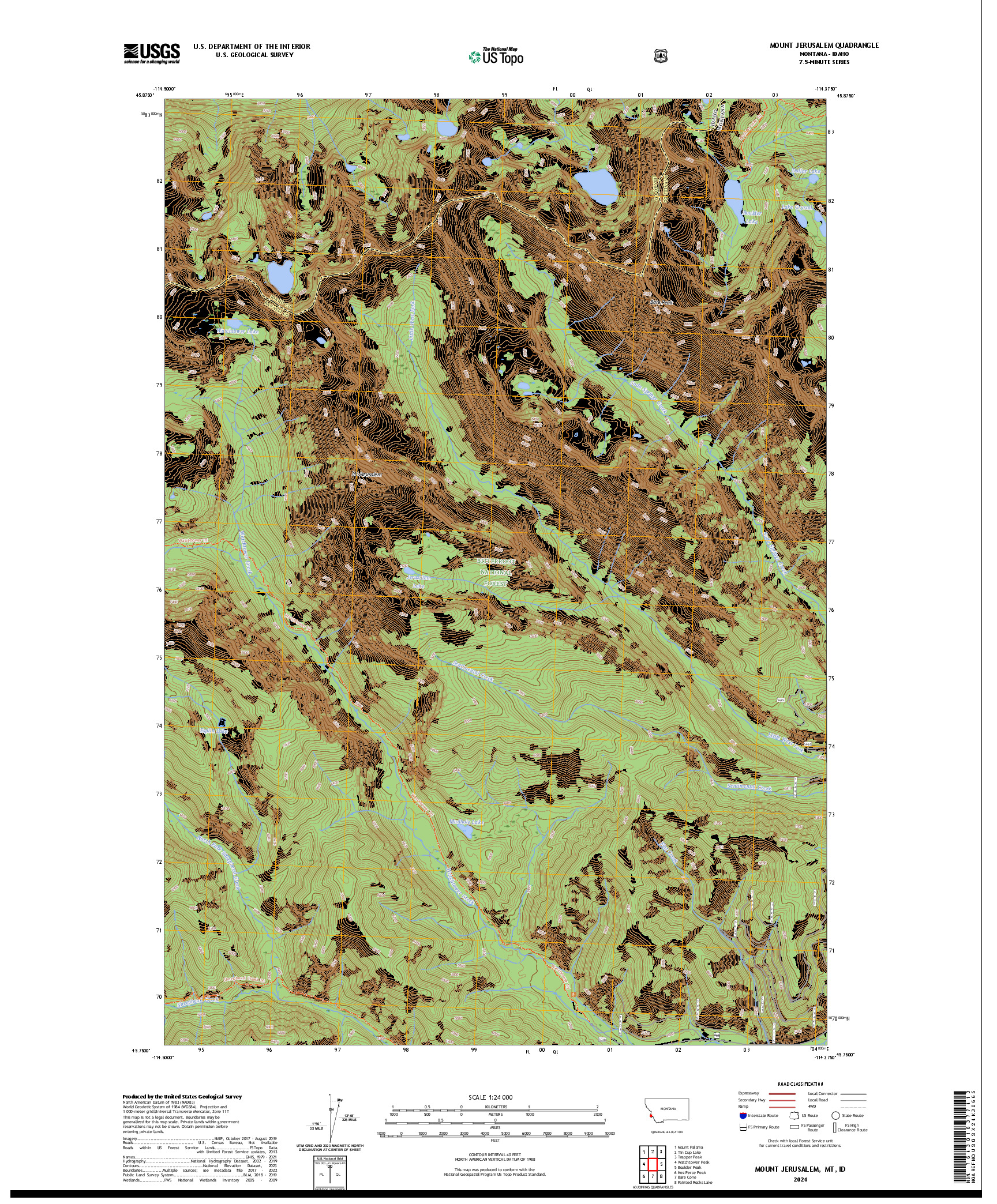 US TOPO 7.5-MINUTE MAP FOR MOUNT JERUSALEM, MT,ID