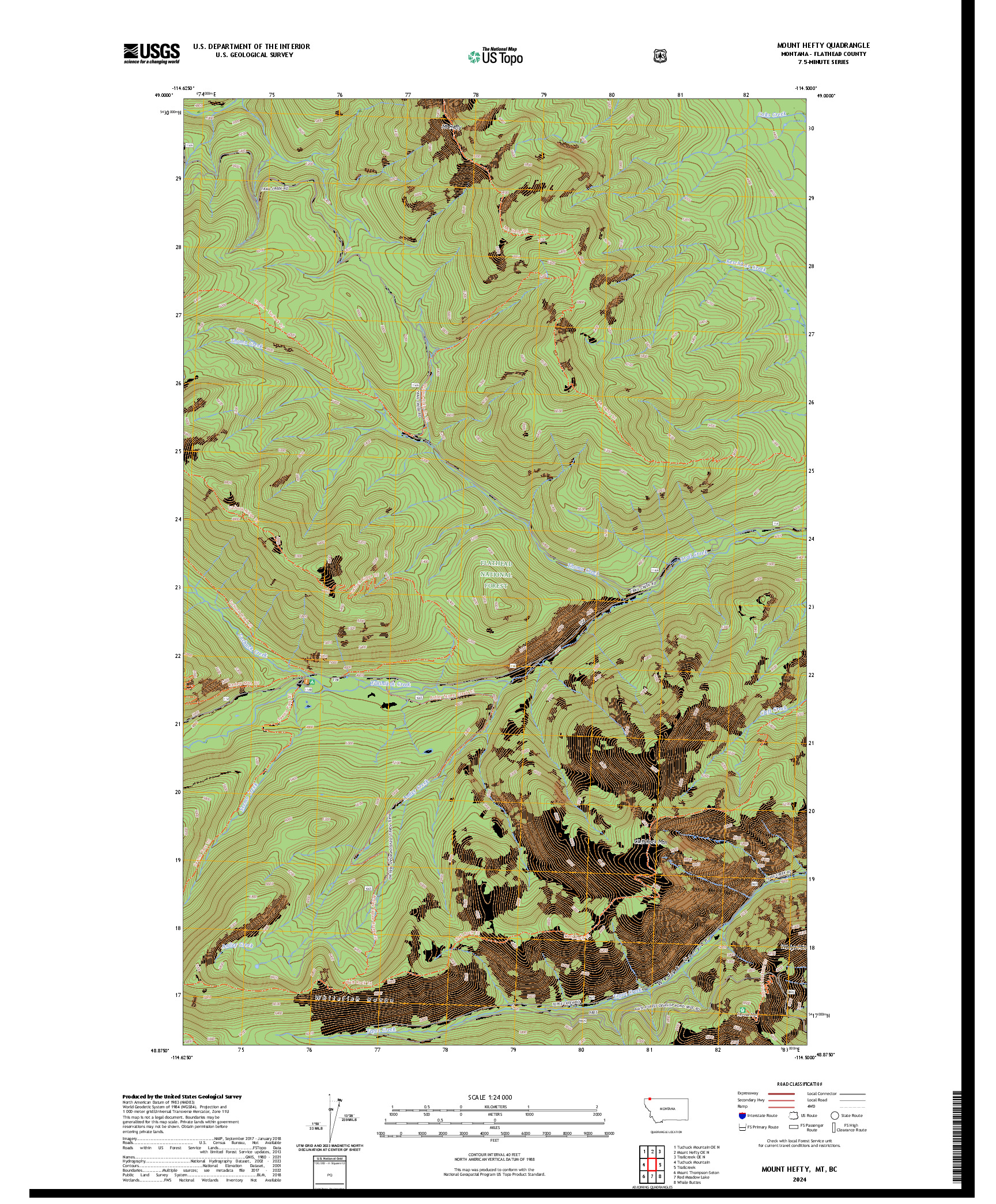 US TOPO 7.5-MINUTE MAP FOR MOUNT HEFTY, MT,BC