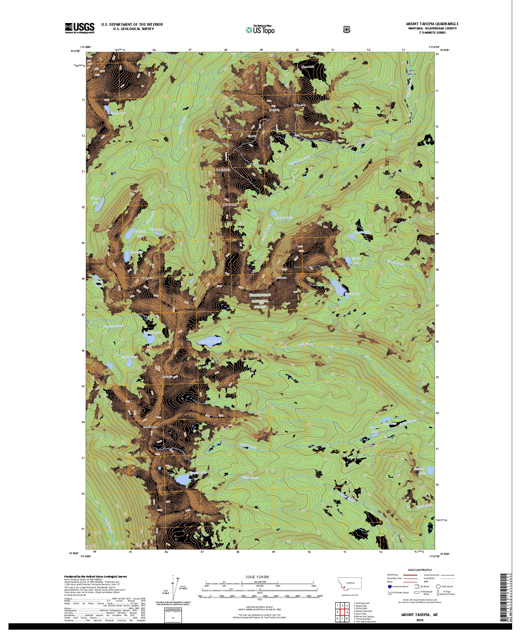 US TOPO 7.5-MINUTE MAP FOR MOUNT TAHEPIA, MT