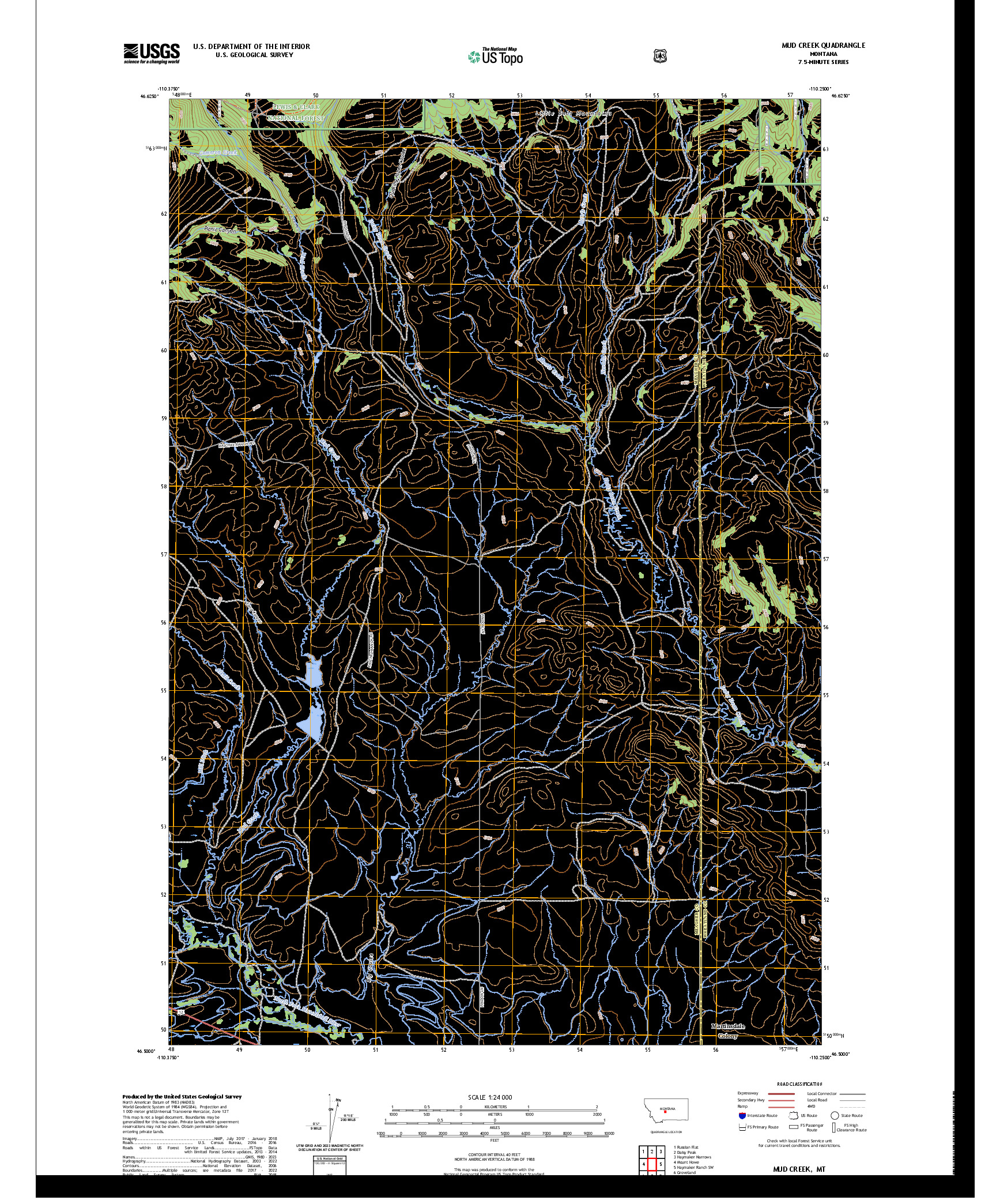 US TOPO 7.5-MINUTE MAP FOR MUD CREEK, MT