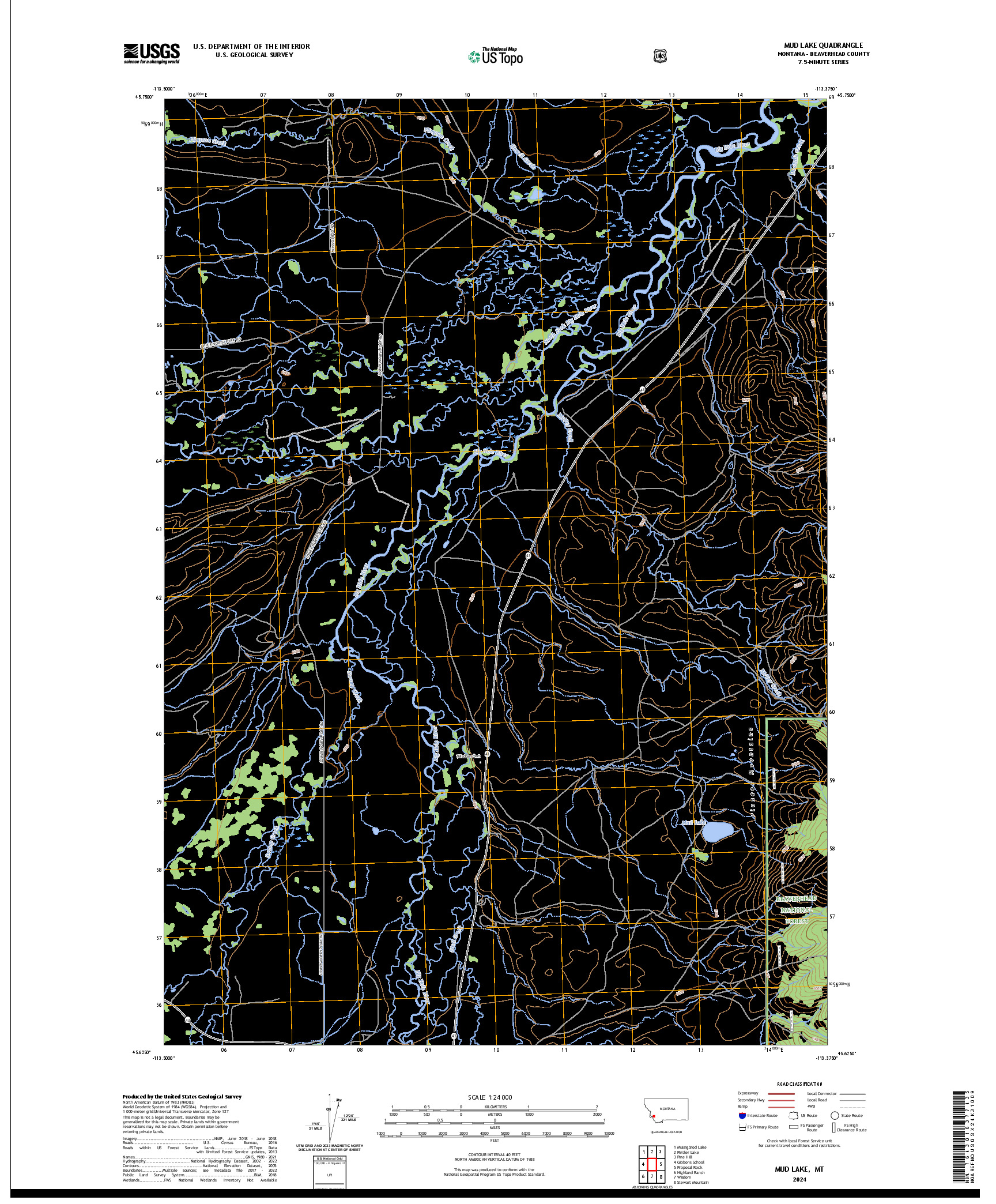 US TOPO 7.5-MINUTE MAP FOR MUD LAKE, MT