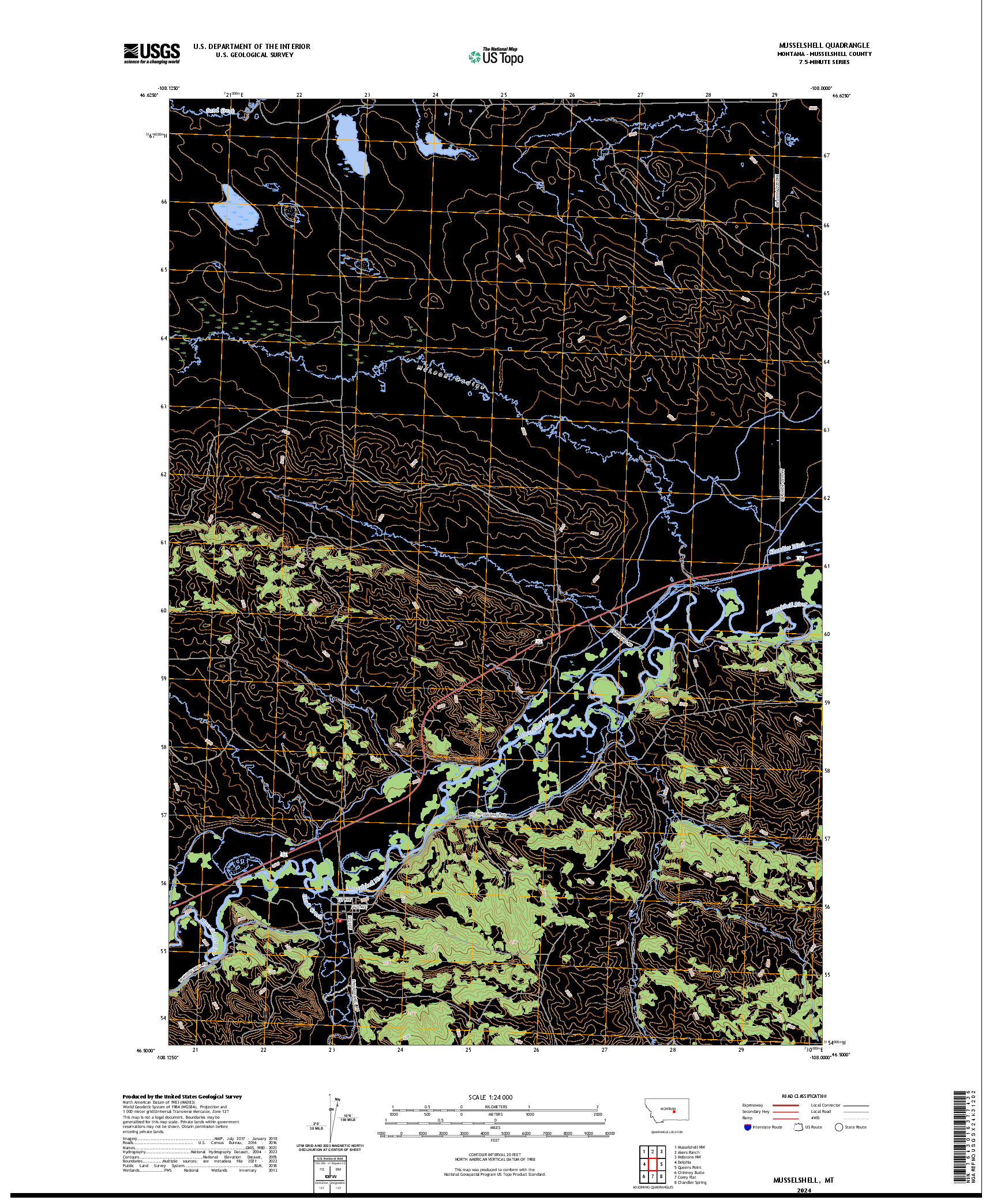 US TOPO 7.5-MINUTE MAP FOR MUSSELSHELL, MT