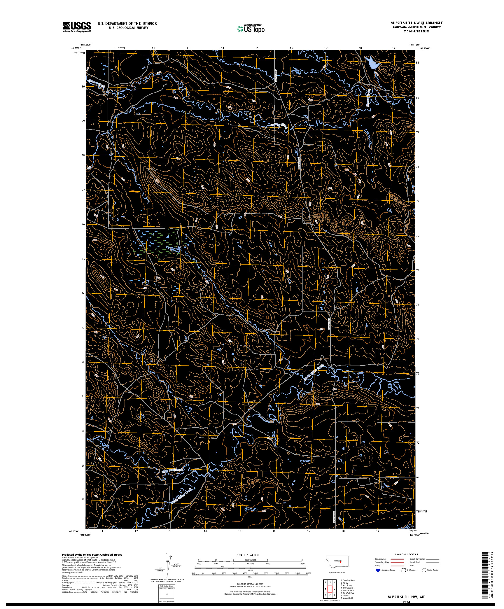 US TOPO 7.5-MINUTE MAP FOR MUSSELSHELL NW, MT