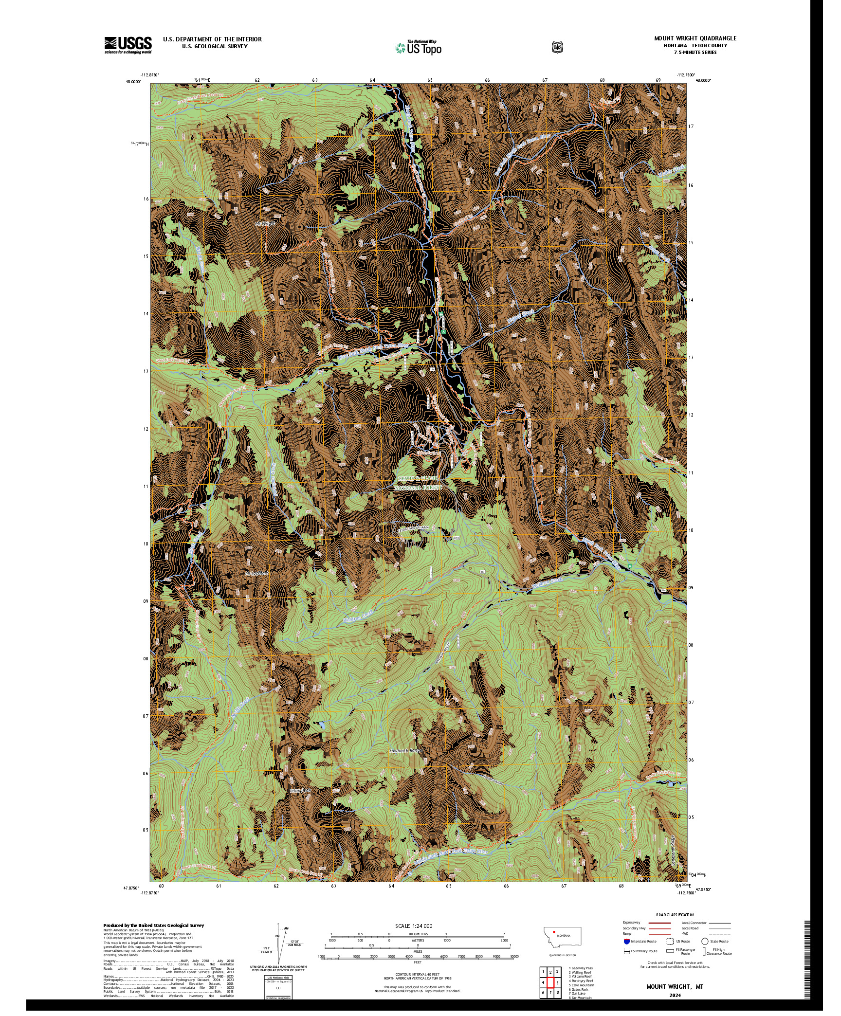 US TOPO 7.5-MINUTE MAP FOR MOUNT WRIGHT, MT