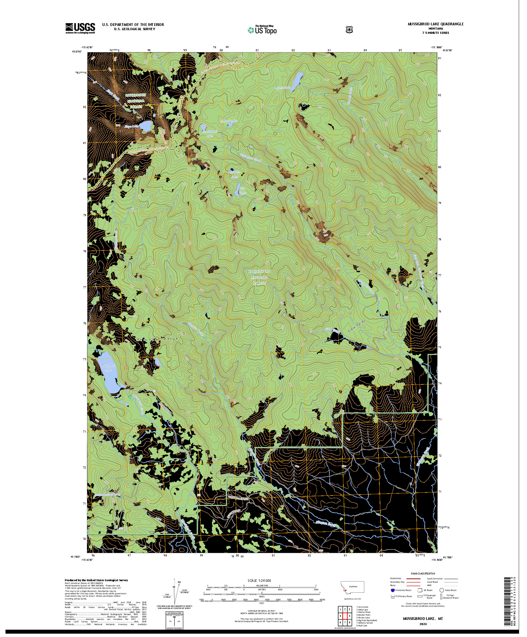 US TOPO 7.5-MINUTE MAP FOR MUSSIGBROD LAKE, MT