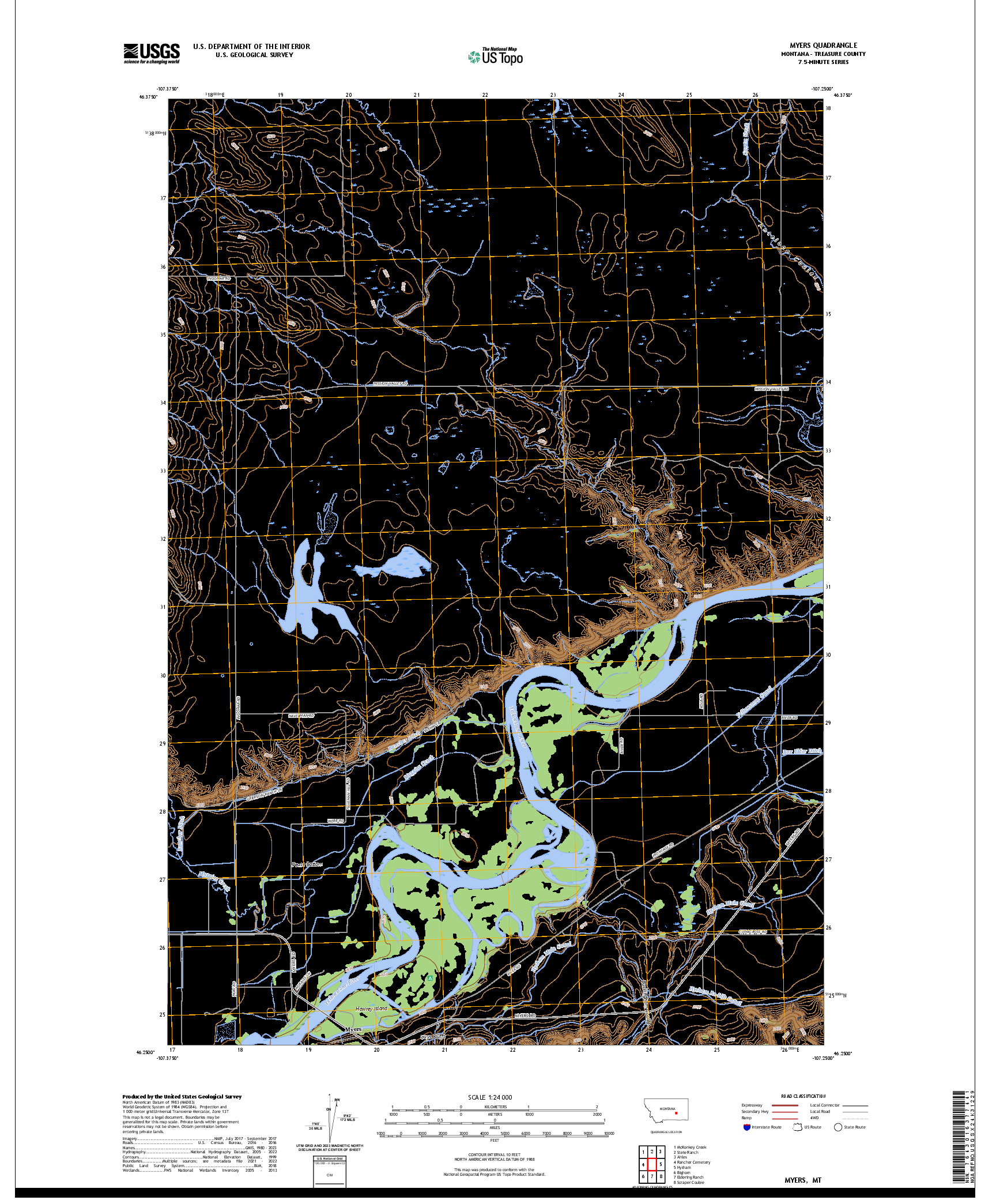 US TOPO 7.5-MINUTE MAP FOR MYERS, MT