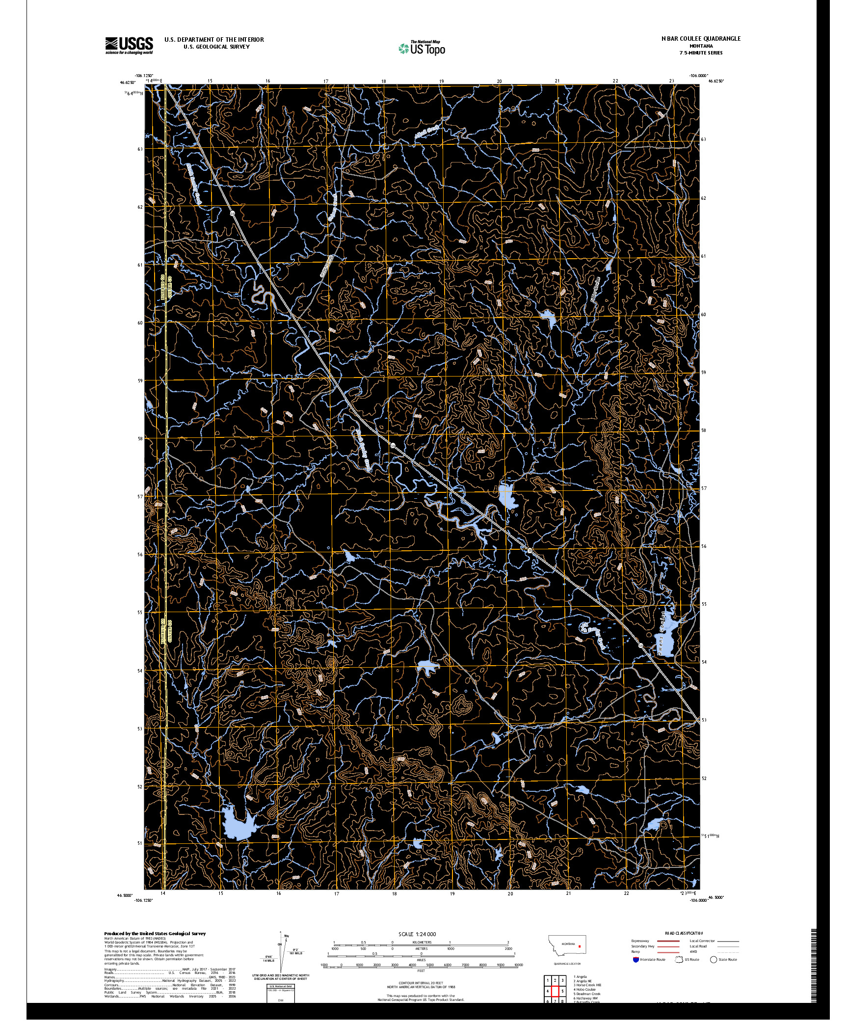 US TOPO 7.5-MINUTE MAP FOR N BAR COULEE, MT